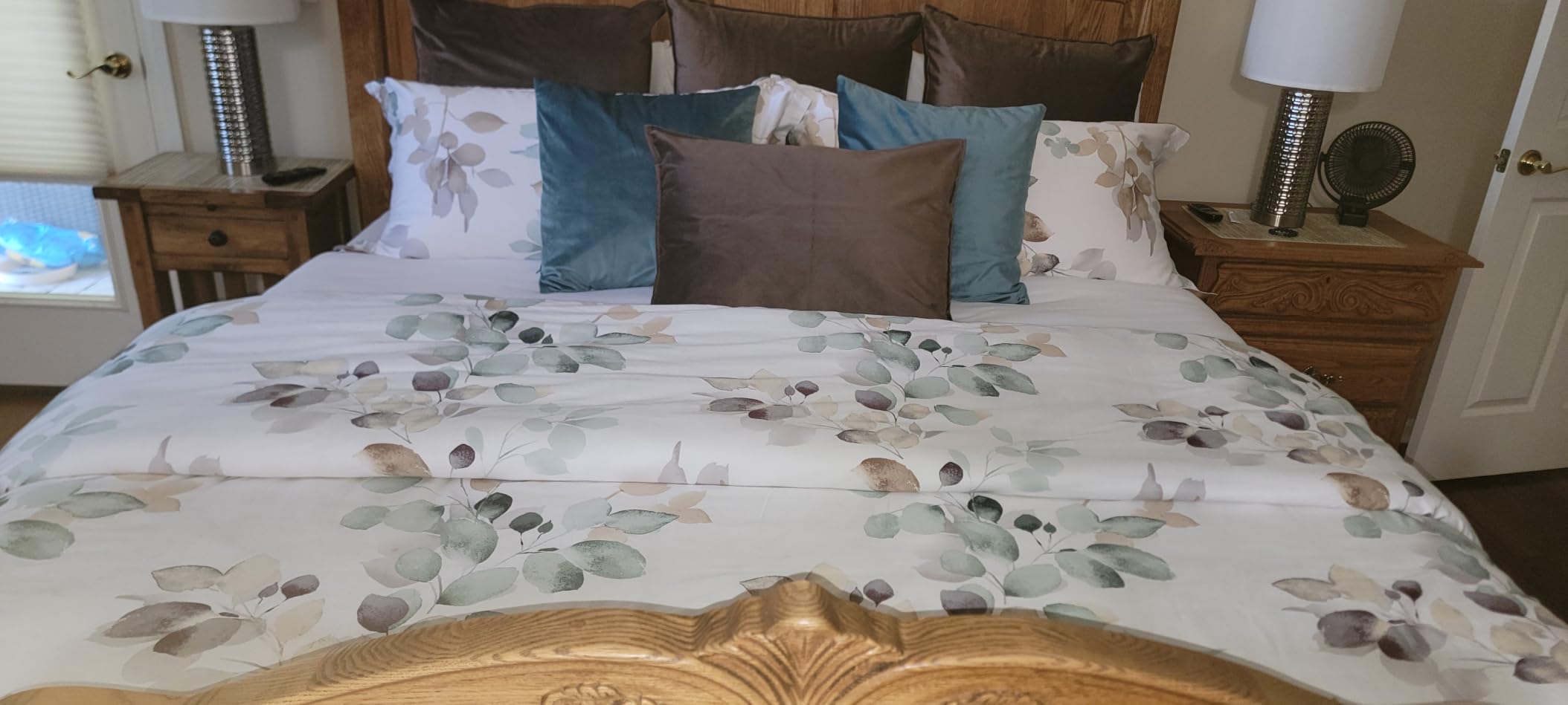 MILDLY 100% Long-Staple Cotton Duvet Cover Set Light Gray Pink Floral Leaf Pattern Printed Comforter Cover 3pcs, Ultra Soft & Breathable Bedding Set customer photo 1