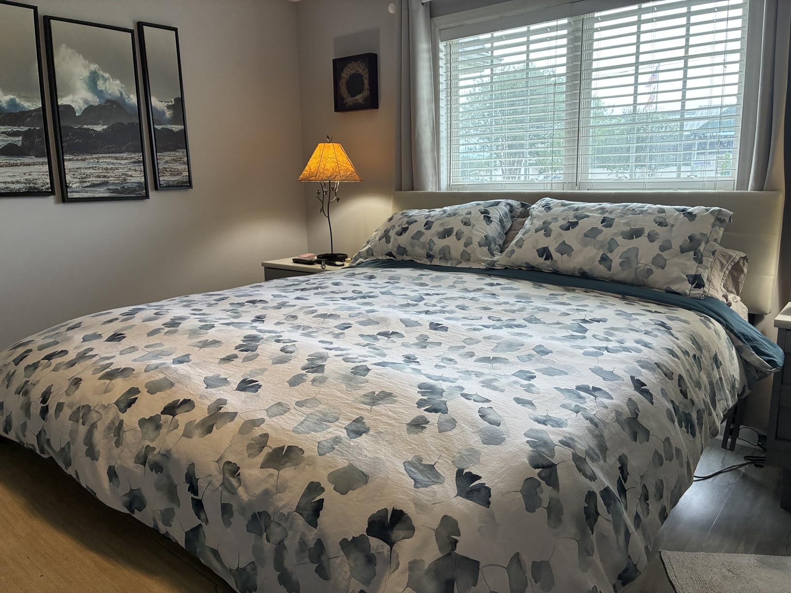 MILDLY 100% Long-Staple Cotton Duvet Cover Set Light Gray Pink Floral Leaf Pattern Printed Comforter Cover 3pcs, Ultra Soft & Breathable Bedding Set customer photo 2