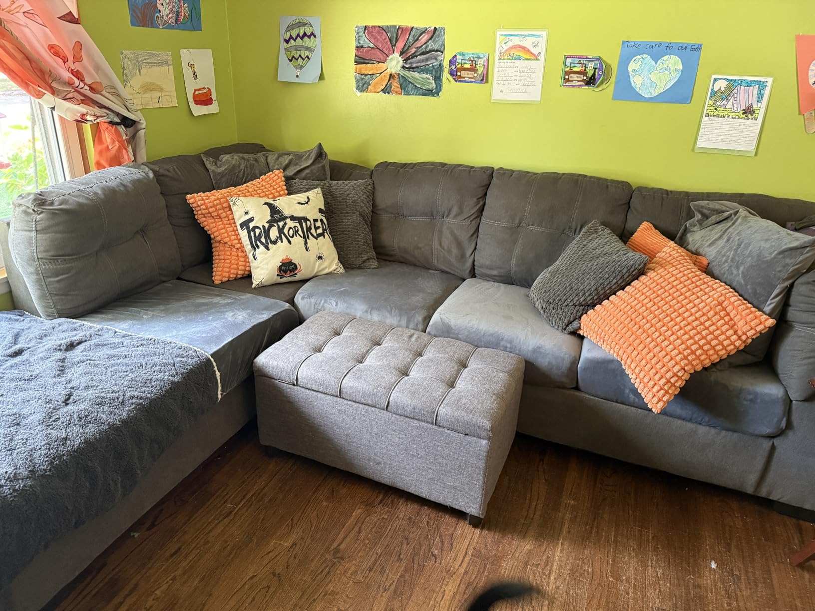 NAISI Sectional Couch Cover 4 Pieces Velvet Separate Couch Cushion Covers L Shape Soft Stretch Sofa Slipcovers with 2pcs Pillowcases for Left/Right Chaise Sectional Couch(3 Seater+1 Chaise,Dark Grey) customer photo 1