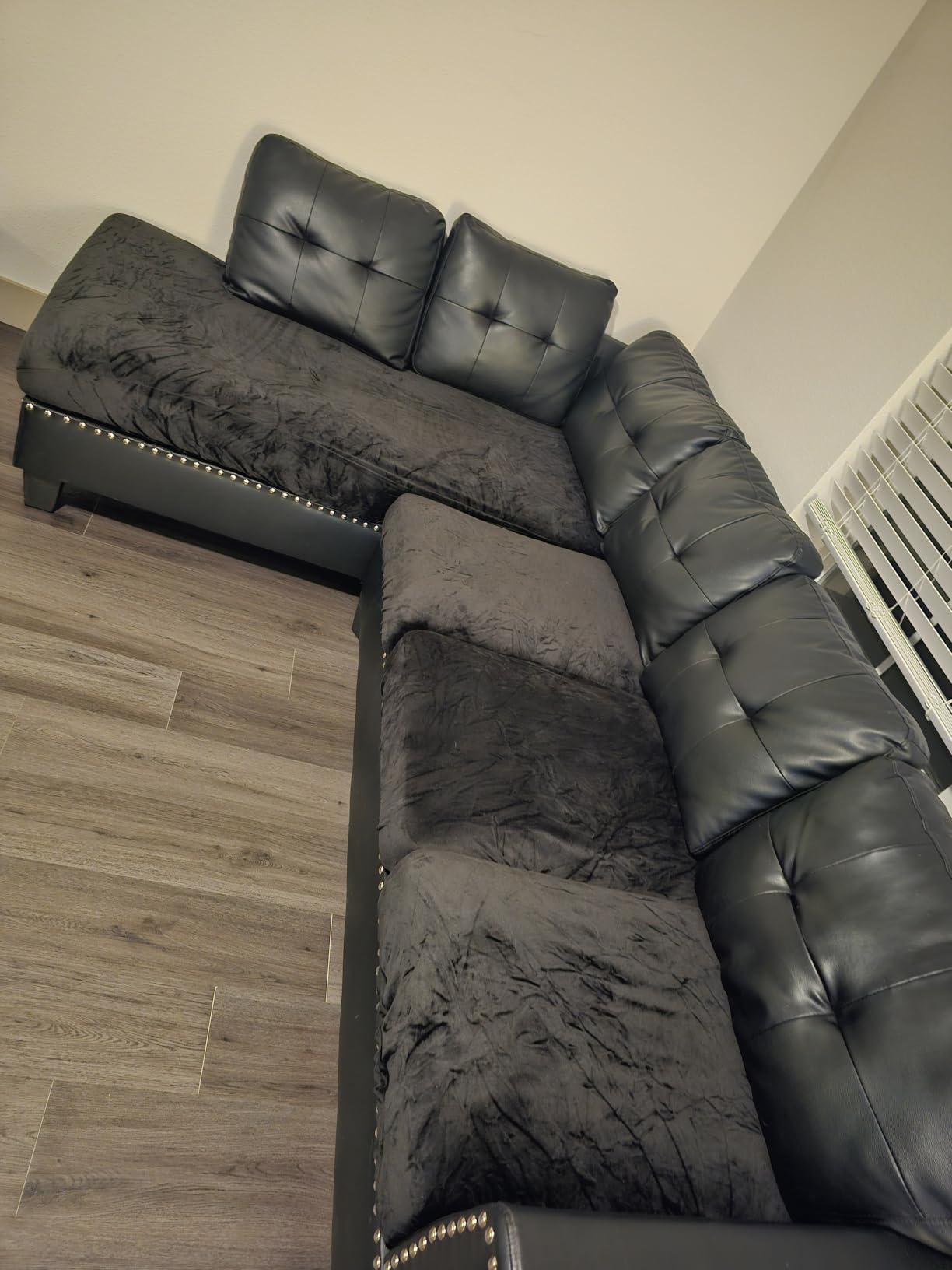 NAISI Sectional Couch Cover 4 Pieces Velvet Separate Couch Cushion Covers L Shape Soft Stretch Sofa Slipcovers with 2pcs Pillowcases for Left/Right Chaise Sectional Couch(3 Seater+1 Chaise,Dark Grey) customer photo 2