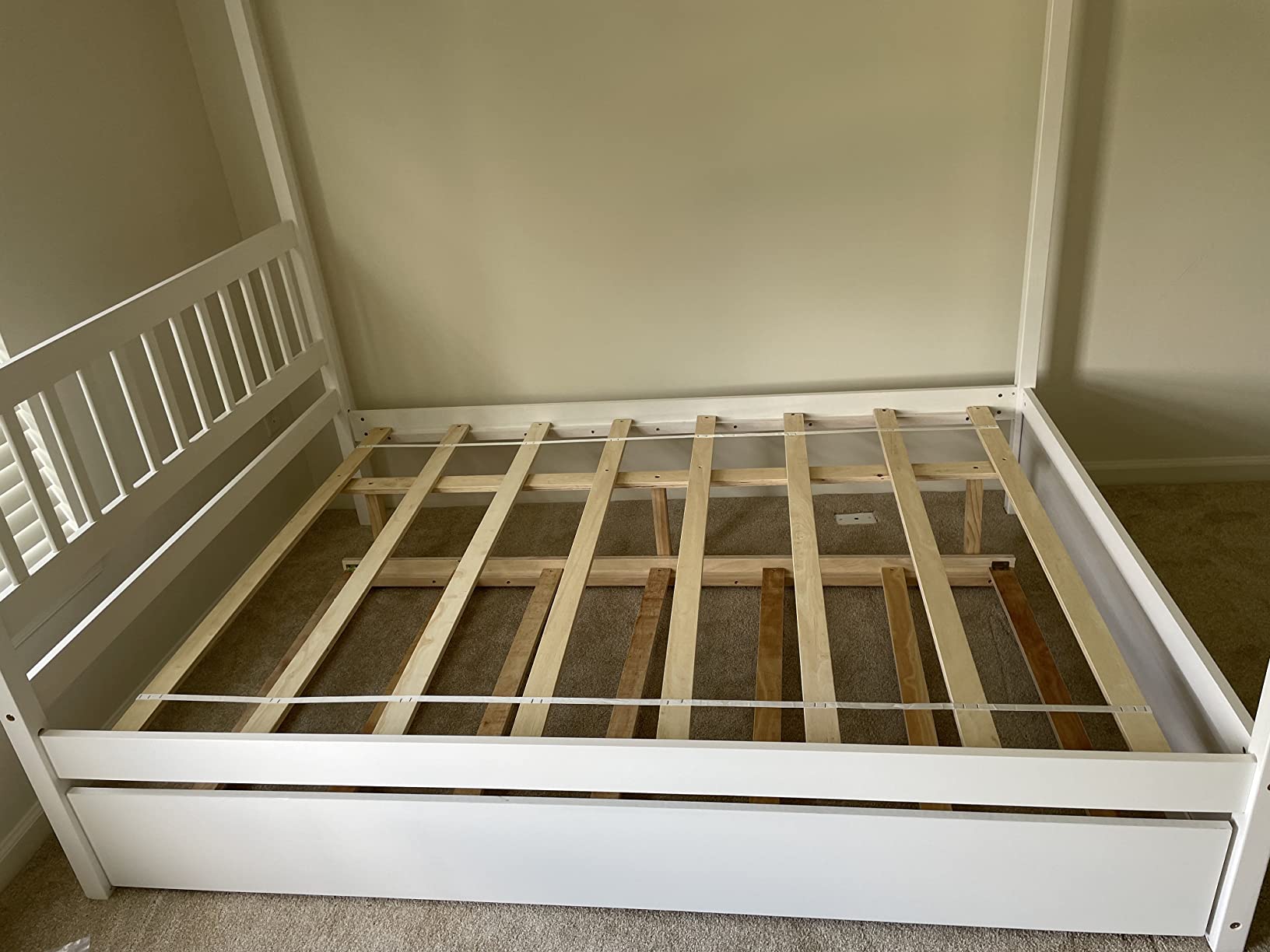 KOMFOTT Full Bed with Trundle, Solid Wood Canopy Bed Frame with Headboard, Modern Space Saving Full Bed with Twin Trundle Bed, No Box Spring Needed, Canopy Bed Frame customer photo 1