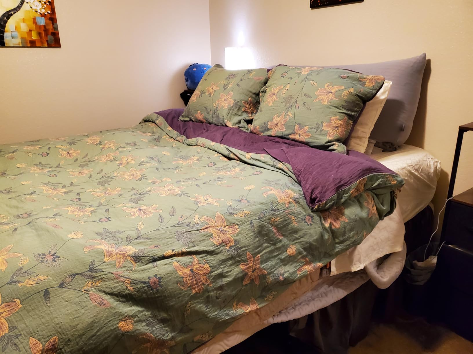 VM VOUGEMARKET Linen Cotton Jacquard Duvet Cover Queen, 3 Pcs Yarn-Dyed Textured Duvet Cover Set Green Purple Floral Bedding Breathable, Natural Wrinkled Look customer photo 2