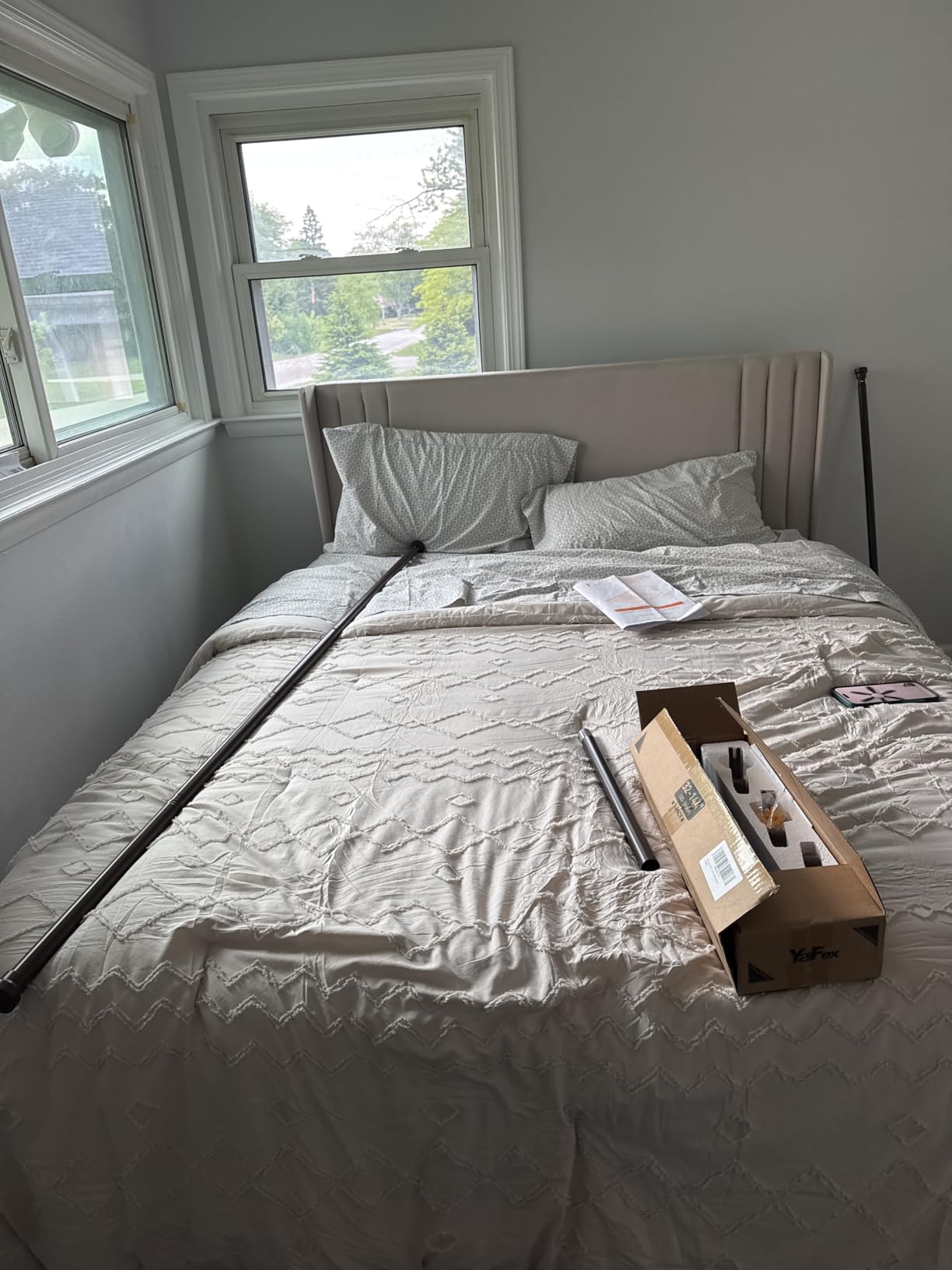 Gizoon Queen Bed Frame with Wingback Headboard, Upholstered Platform Bed | Bed Frame with Padded Headboard, Wooden Slats, Noise-Free, No Box Spring Needed, Easy Assembly, Beige customer photo 2