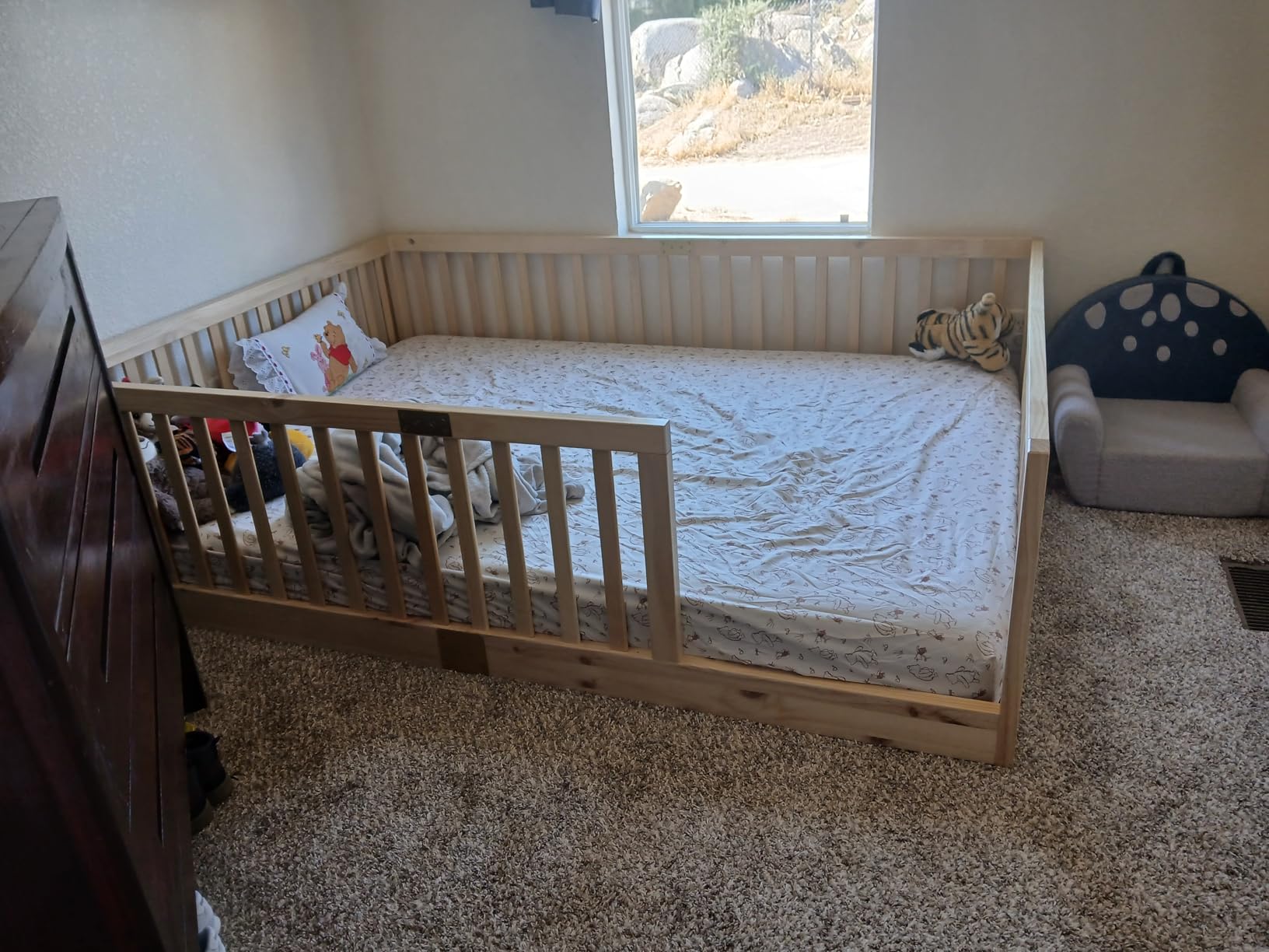 Tatub Full Montessori Floor Bed with High Rails, Solid Wood Montessori Bed Frame for Kids, Door Can Install Left and Right, Full-Nature customer photo 1