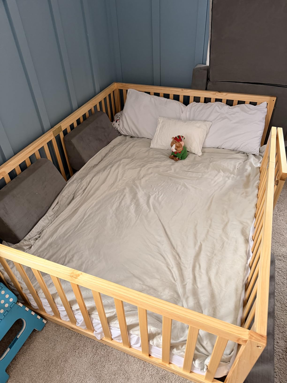 Tatub Full Montessori Floor Bed with High Rails, Solid Wood Montessori Bed Frame for Kids, Door Can Install Left and Right, Full-Nature customer photo 2