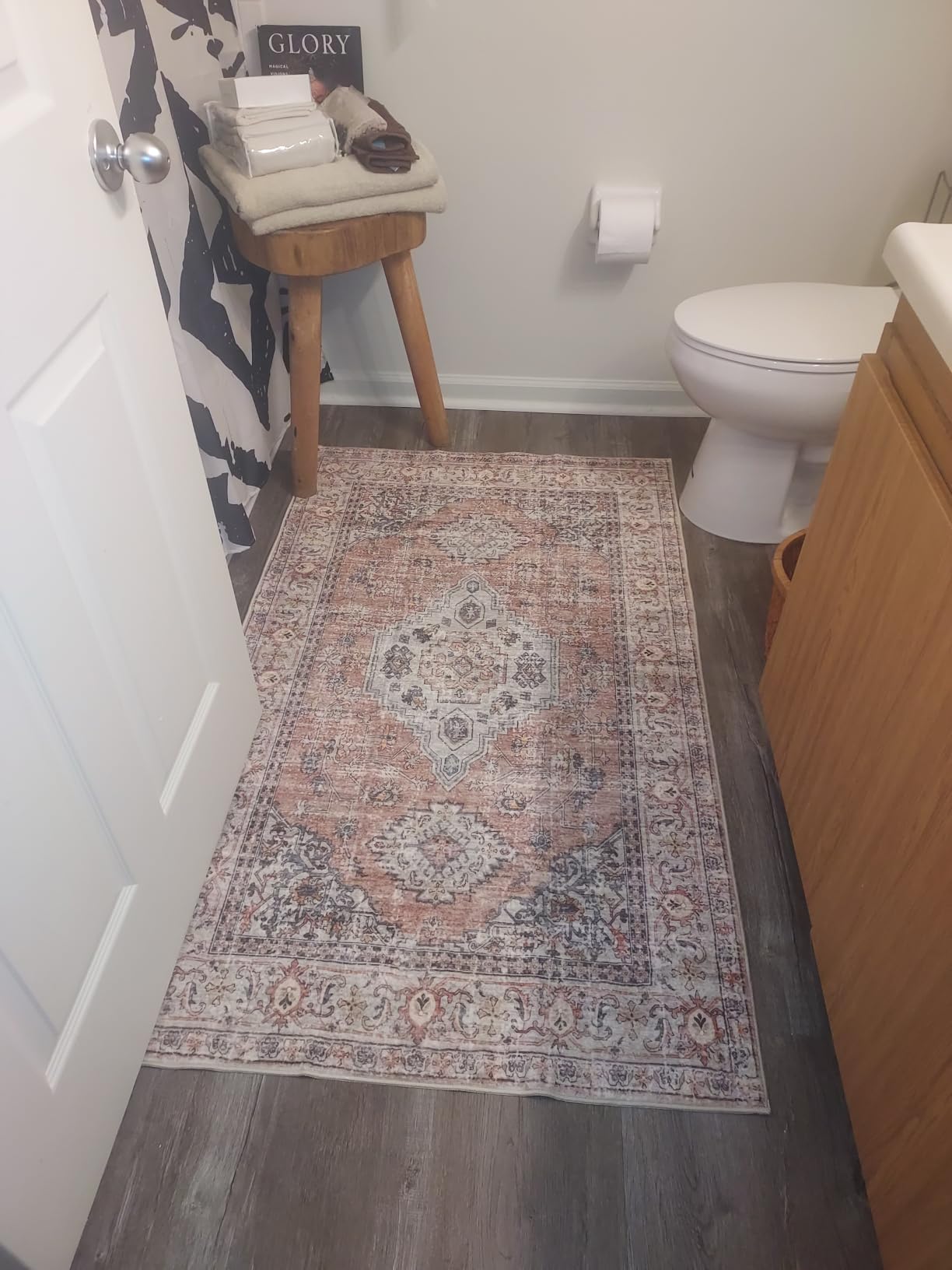 Lahome Oriental Kitchen Runner Rug Non Slip, 2x8 Runners for Hallways | Washable Bathroom Rubber Backing Vintage Soft Long Carpet for Laundry Bedroom Eleanor, Peach/Orange customer photo 1