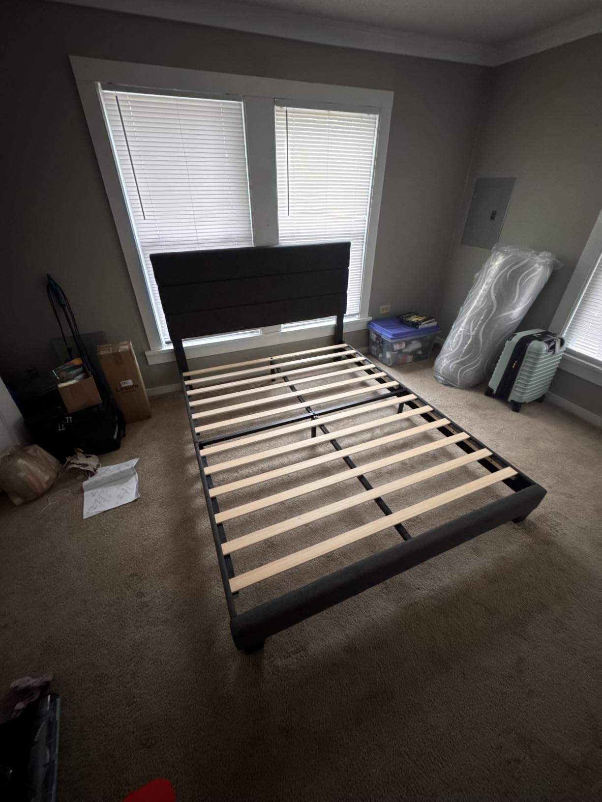 Allewie King Size Platform Bed Frame with Fabric Upholstered Headboard and Wooden Slats Support, Fully Upholstered Mattress Foundation/No Box Spring Needed/Easy Assembly, Beige customer photo 1