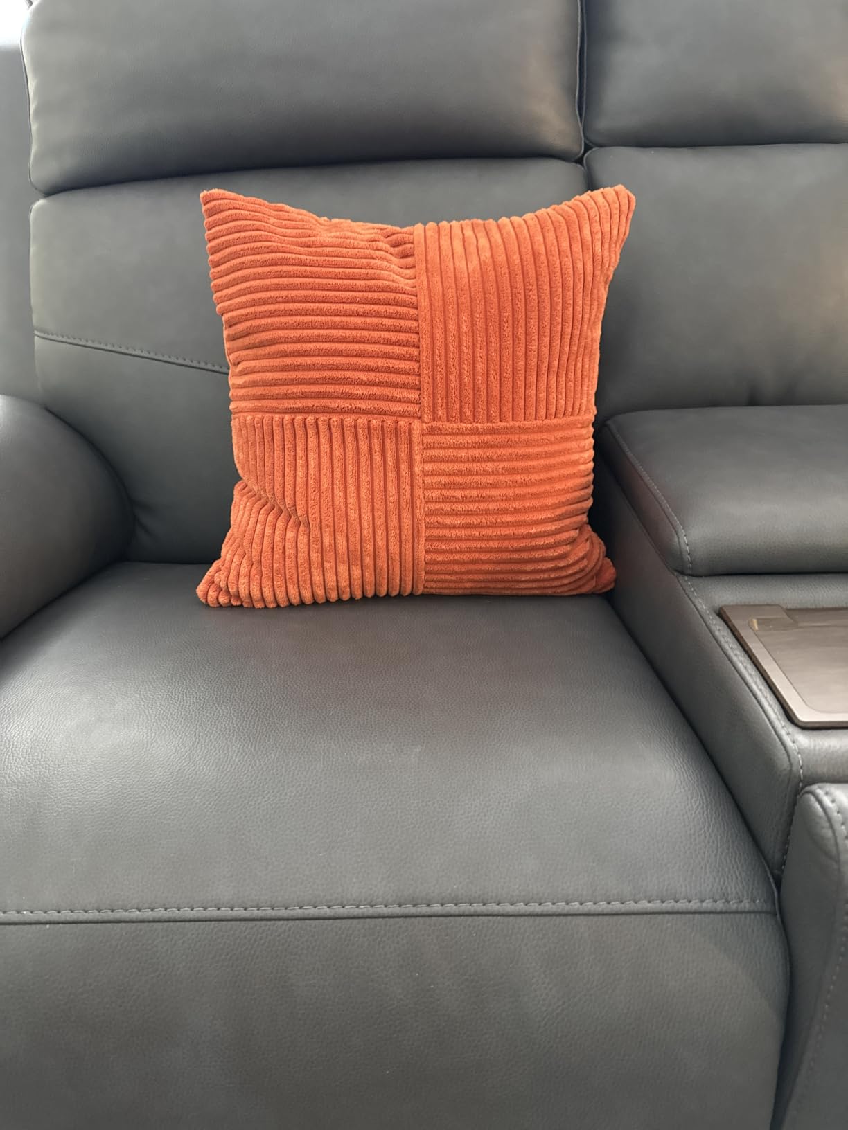 Fancy Homi 2 Packs Rust Boho Decorative Throw Pillow Covers 18x18 Inch for Couch Bed Sofa, Farmhouse Fall Home Decor, Soft Corduroy Patchwork Textured Terracotta Accent Cushion Case customer photo 2