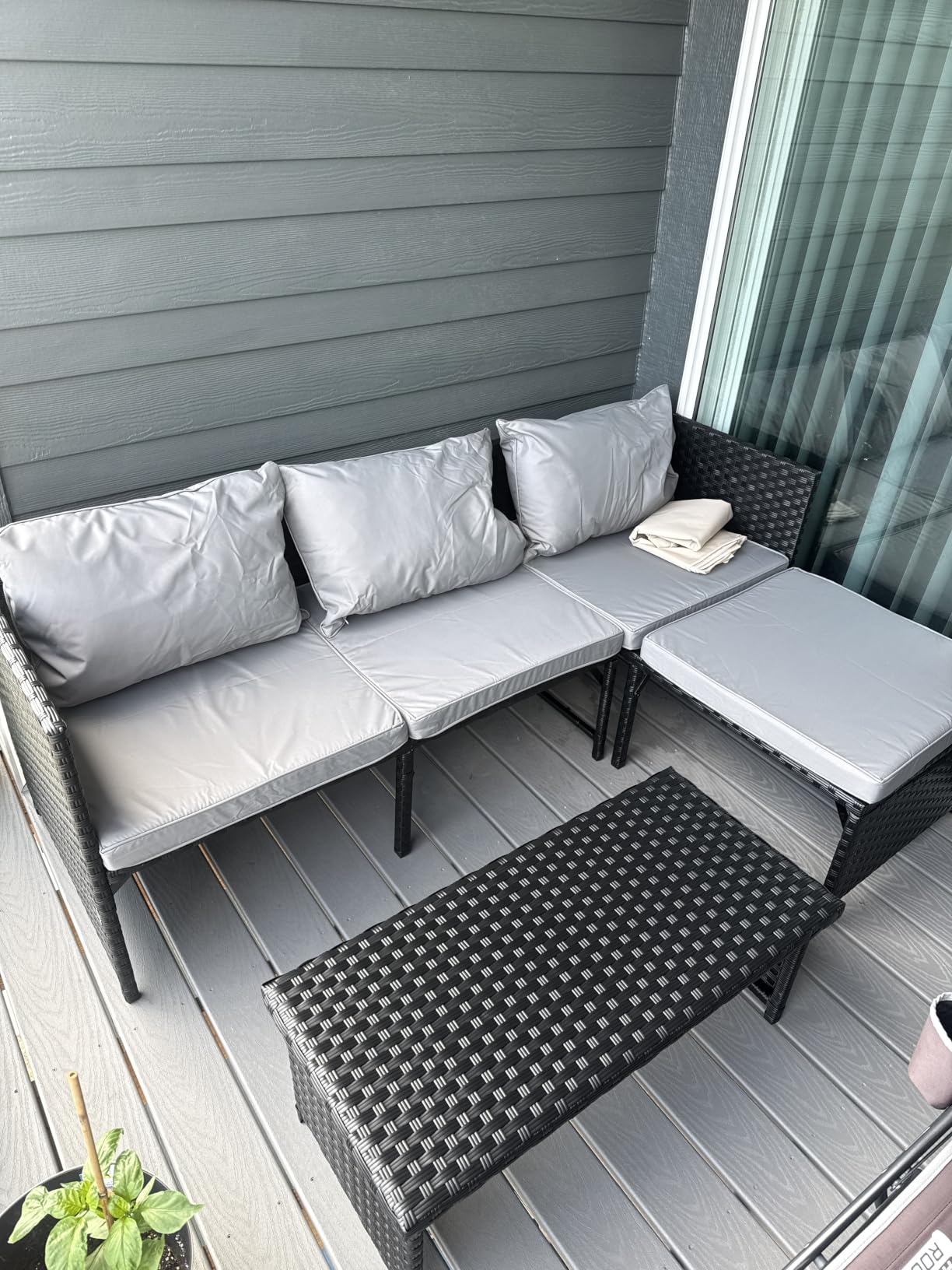 Valita 3-Piece Outdoor PE Rattan Furniture Set Patio Black Wicker Conversation Loveseat Sofa Sectional Couch Gray Cushion customer photo 2