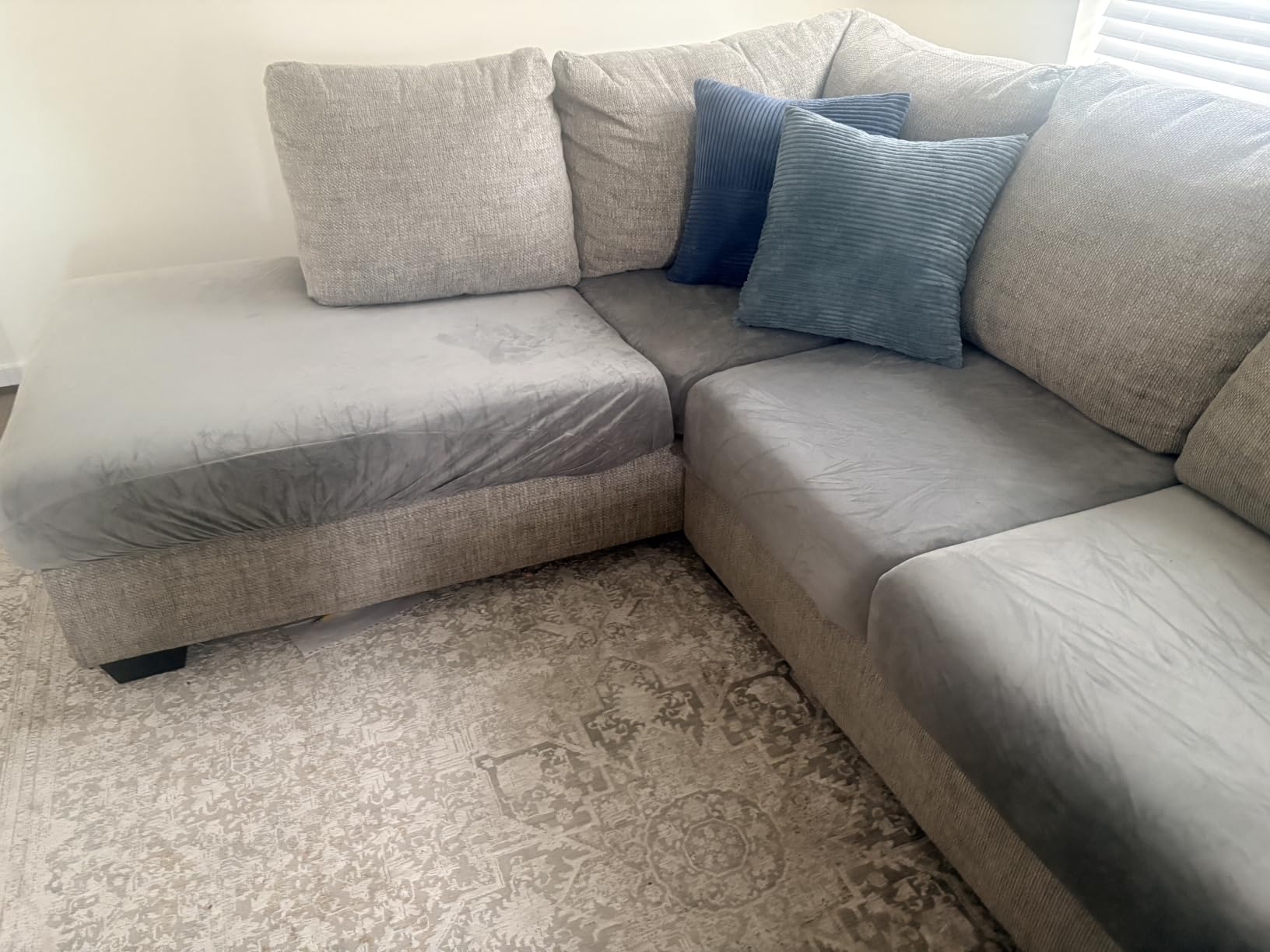 BT.WA Sectional Couch Covers for 3-Piece Seat Cushion Velvet Separate L Shape Couch Cover Stretch Sofa Slipcover with 2 Pieces Pillowcases Furniture Protector (Sofa 2 Seater + 1 Chaise, Tan) customer photo 1
