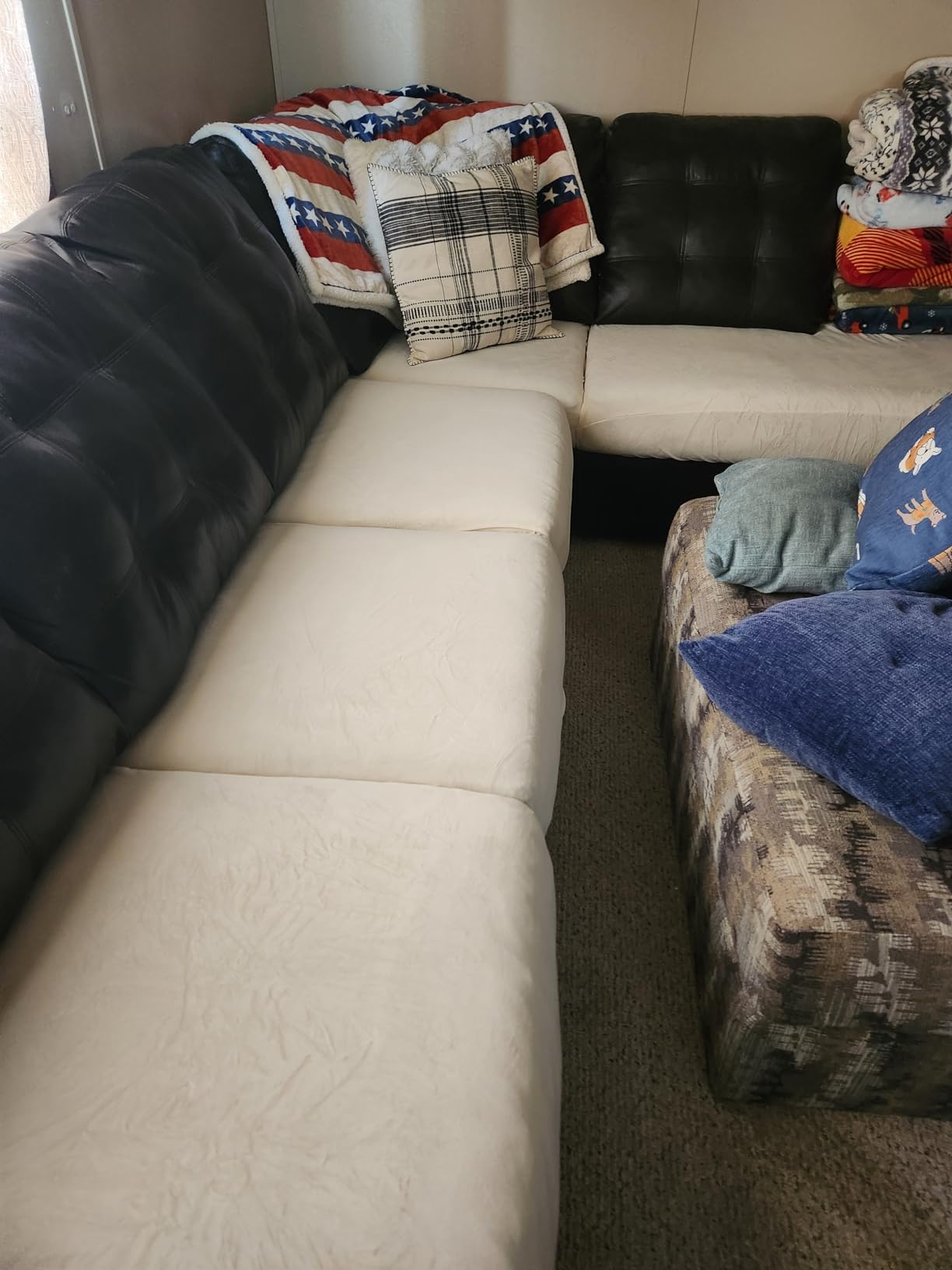 BT.WA Sectional Couch Covers for 3-Piece Seat Cushion Velvet Separate L Shape Couch Cover Stretch Sofa Slipcover with 2 Pieces Pillowcases Furniture Protector (Sofa 2 Seater + 1 Chaise, Tan) customer photo 2