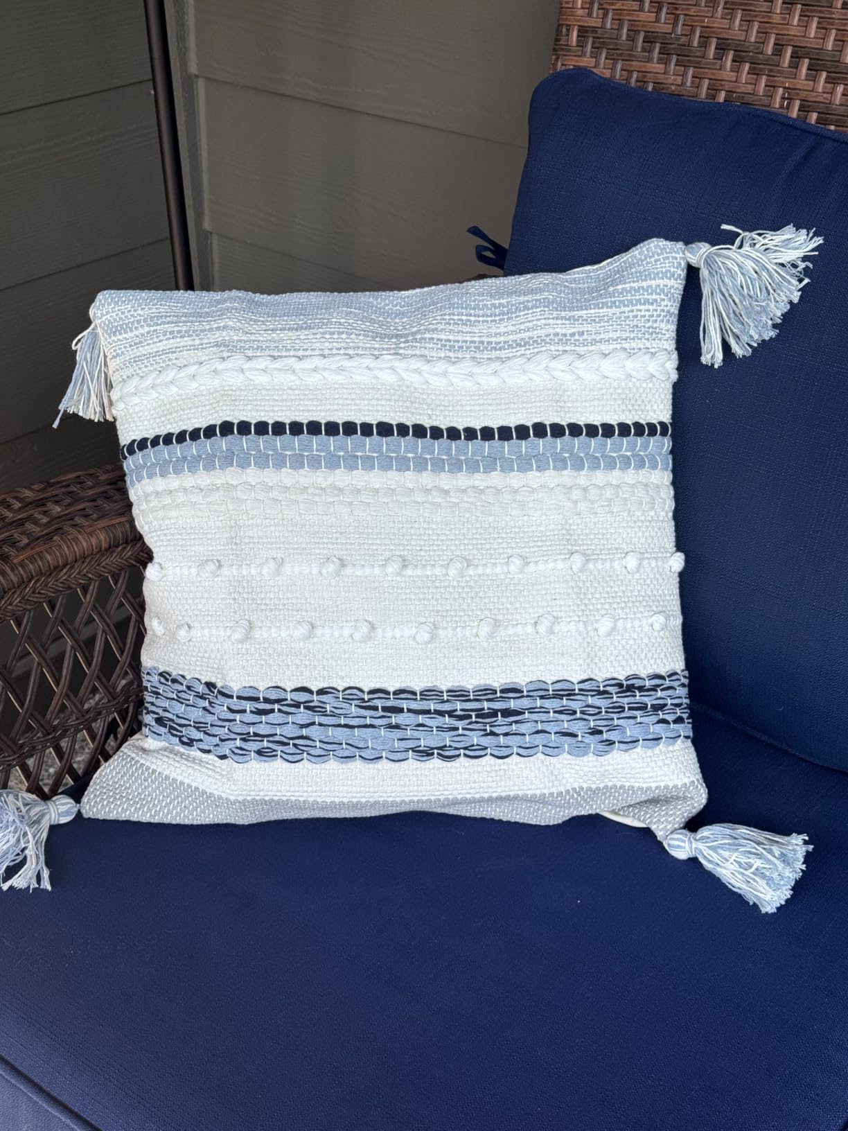 BlissBlush Coastal Blue Decorative Lumbar Pillow Cover 14x36 Boho Long Body Pillow for Bed Farmhouse Lumbar Throw Pillow for Couch Modern Accent Textured Throw Pillowcase customer photo 1