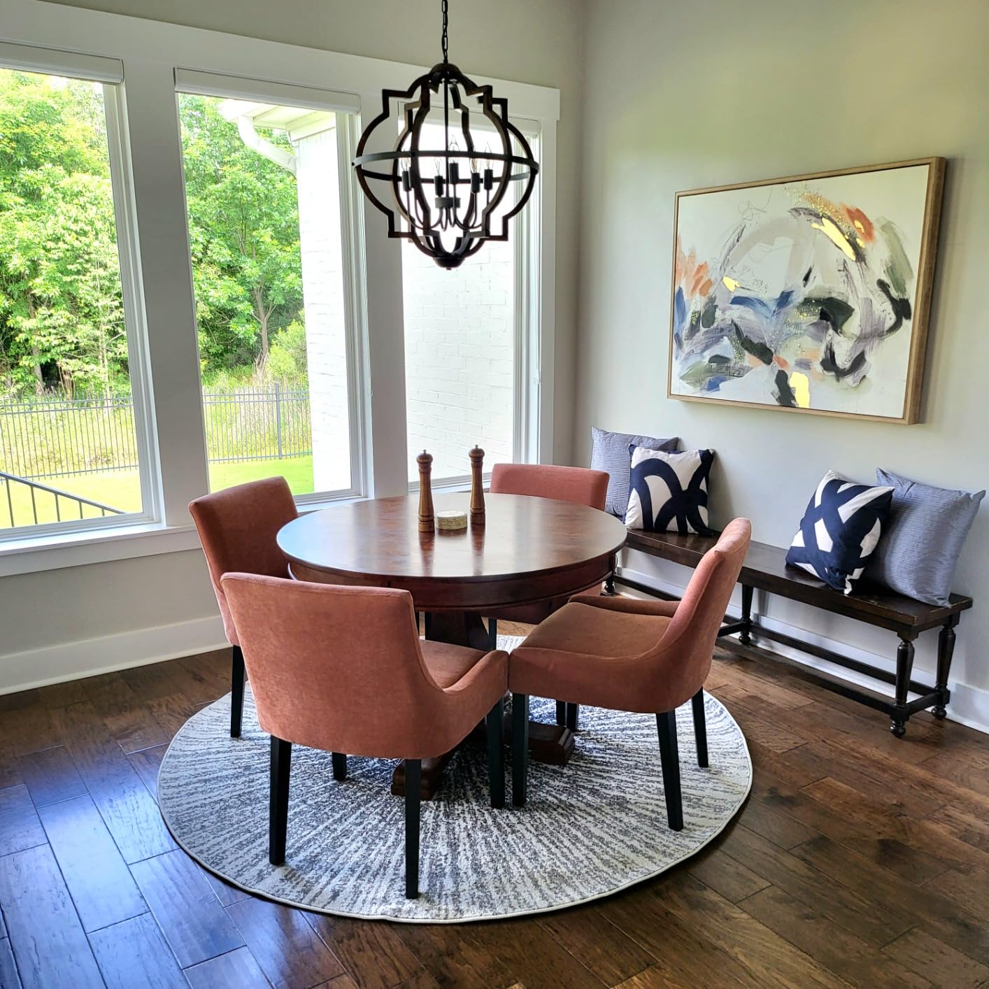 6-Light Wood Farmhouse Chandelier for Dining Room Hallway | Vintage Rustic, 23'' Globe Pendant Light Fixtures, Oak Brown, Entryway Foyer Kitchen Living Room Bedroom customer photo 1