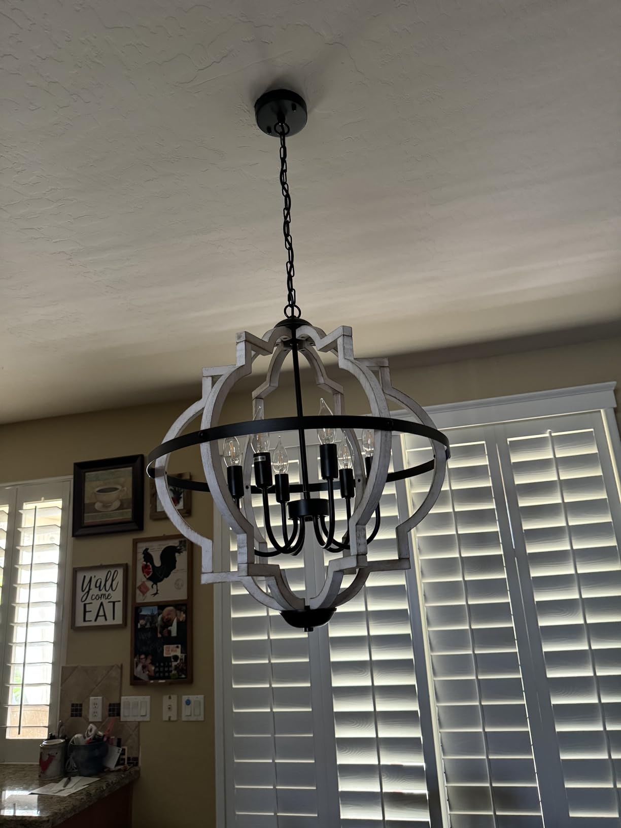 6-Light Wood Farmhouse Chandelier for Dining Room Hallway | Vintage Rustic, 23'' Globe Pendant Light Fixtures, Oak Brown, Entryway Foyer Kitchen Living Room Bedroom customer photo 2