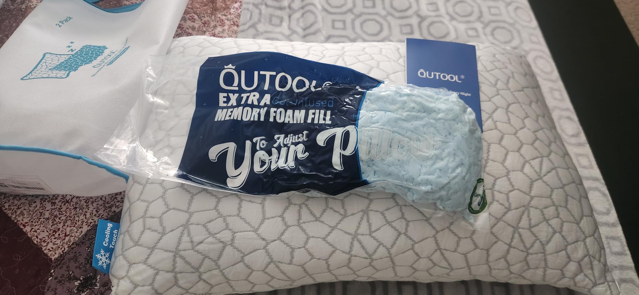 QUTOOL Cooling Pillow for Sleeping, CertiPUR-US Shredded Memory Foam Full Body Pillow Set of 1, Long Pillow for Bed with Removable Double-Sided Soft & Cool Cover, Soft Yet Support, White customer photo 1