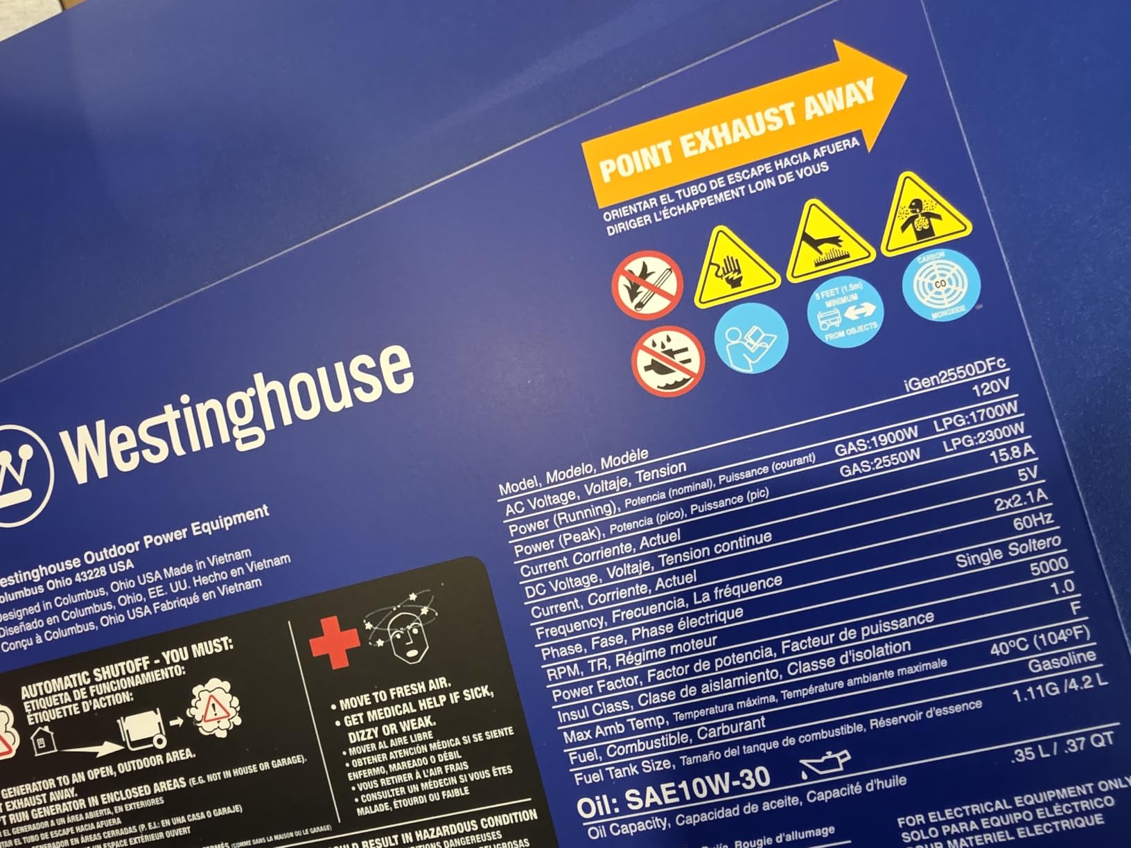 Westinghouse 2550 Peak Watt Super Quiet & Lightweight Portable Inverter Generator, RV Ready 30A Outlet, Gas and Propane Powered, CO Sensor, Parallel Capable, Long Run Time customer photo 2