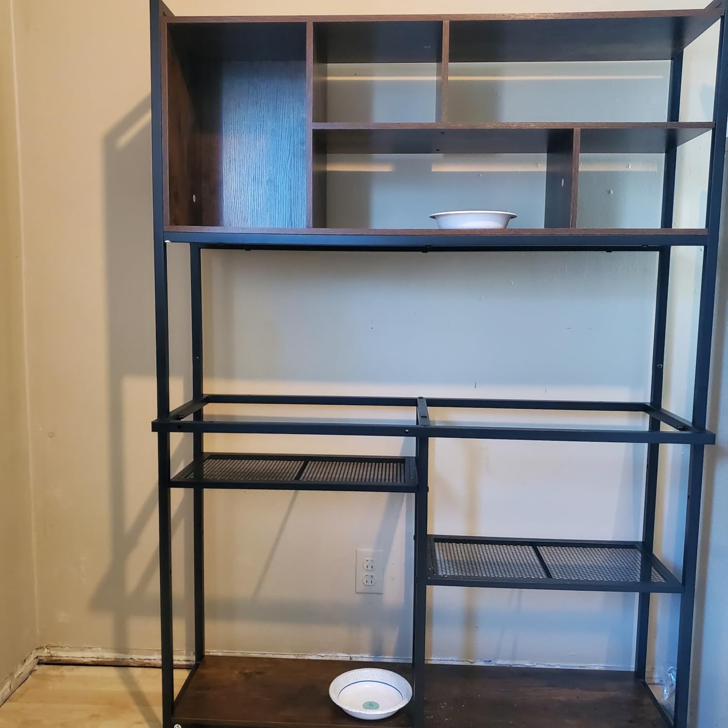 SEDETA L Shaped Computer Desk with Storage Shelves, Bookshelf, Rustic Brown | 58'' Reversible Office Desk with LED Light, Glass Door Cubby, L Shaped Corner Desk for Gaming, Two Monitors, Small Space customer photo 2