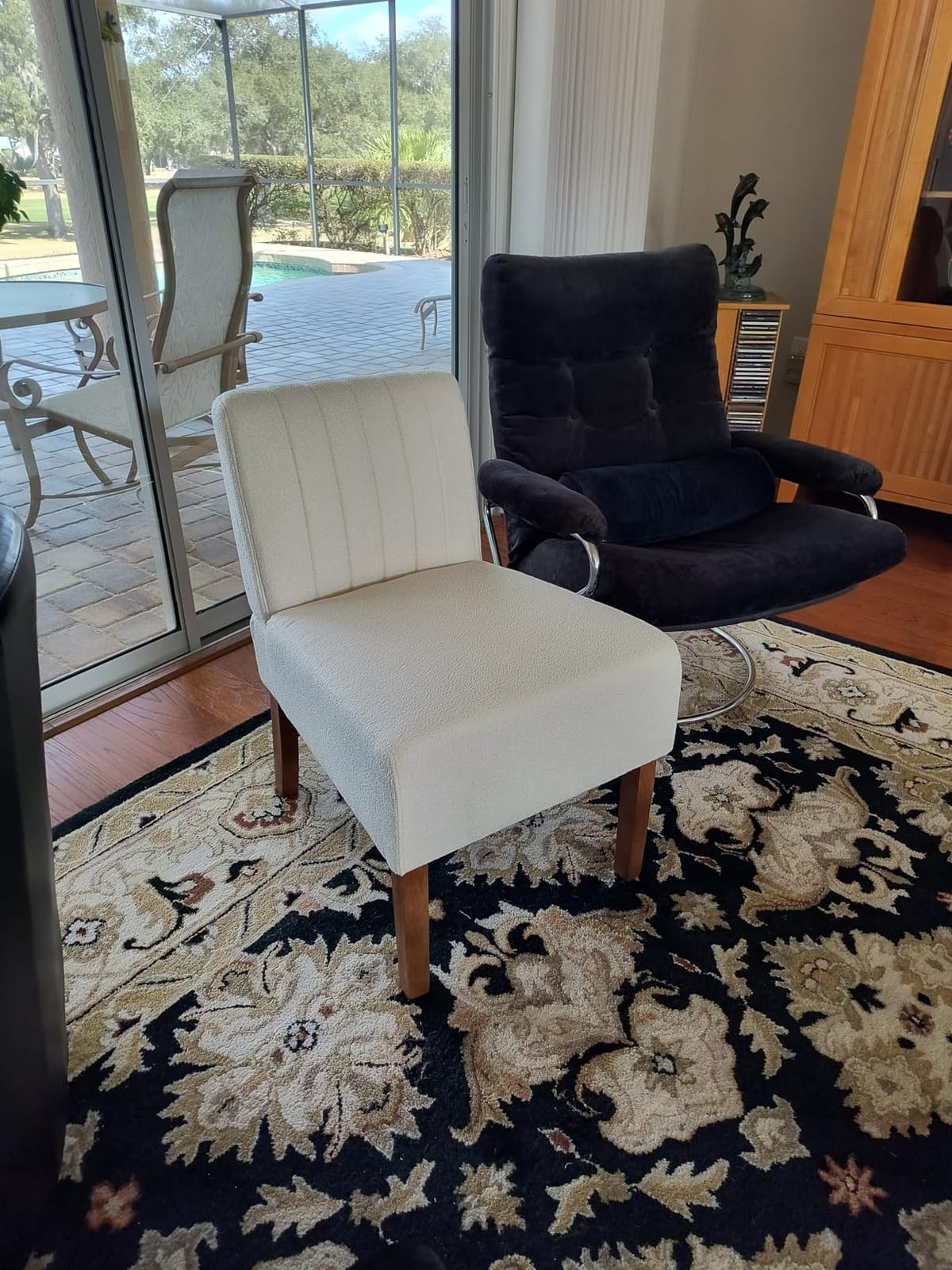 Armless Accent Chairs Set of 2 for Bedroom, Bedroom Chair for Bedroom Living Room Chair with Solid Wood Legs, Makeup Vanity Chair Fabric Comfy Upholstered Reading Chair Accent Chair, Beige customer photo 1