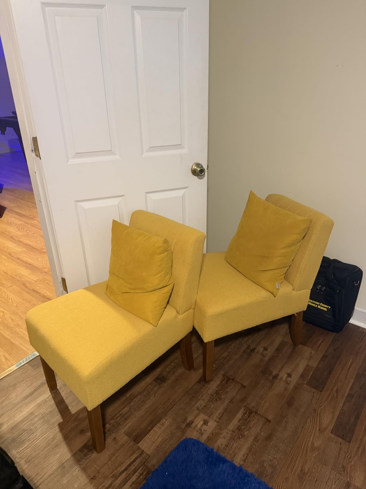Armless Accent Chairs Set of 2 for Bedroom, Bedroom Chair for Bedroom Living Room Chair with Solid Wood Legs, Makeup Vanity Chair Fabric Comfy Upholstered Reading Chair Accent Chair, Beige customer photo 2