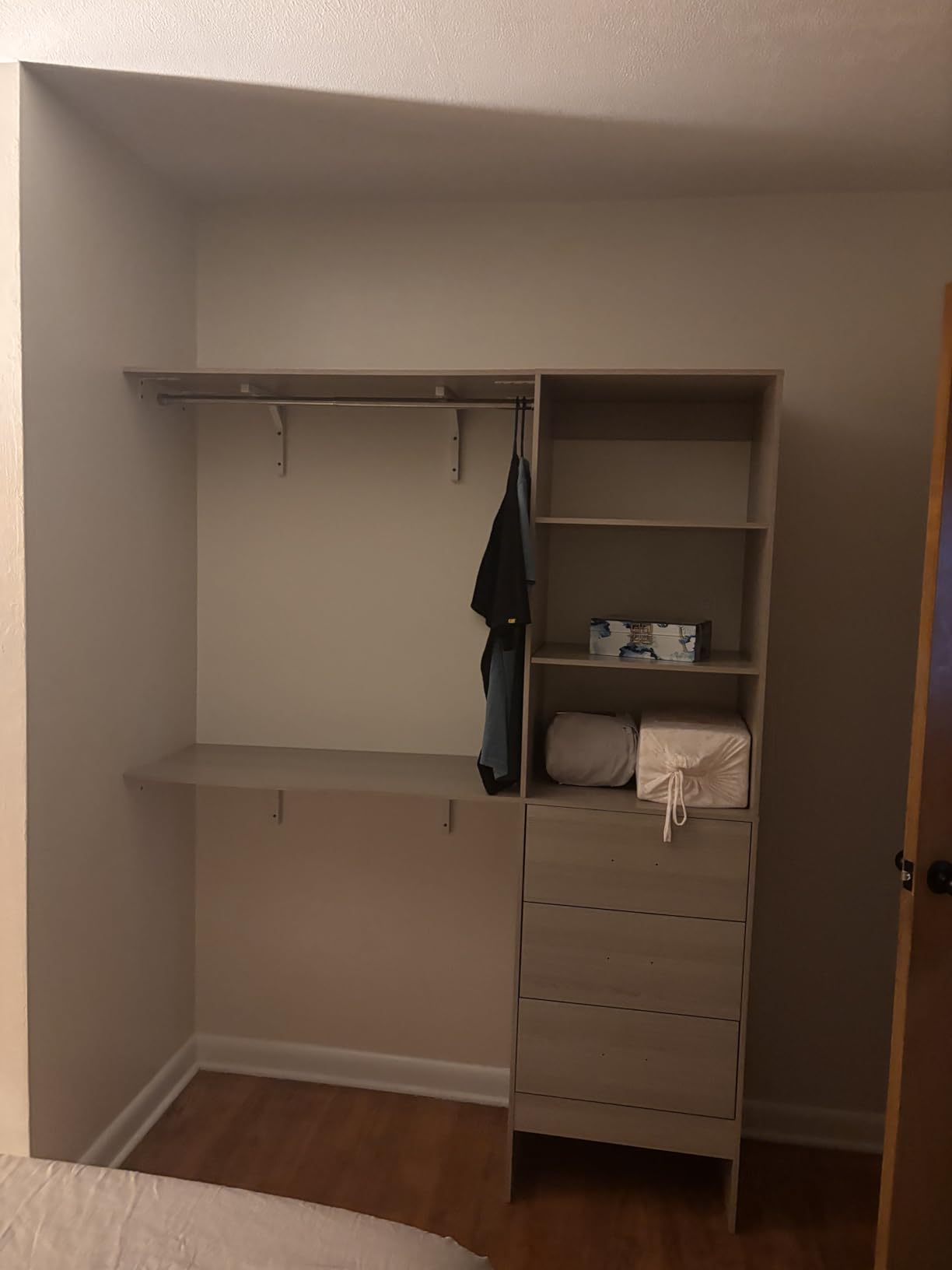 iSunirm 8FT Closet System, 96'' Closet Organizer System with 3 Hanging Rods, Wall Mount Bedroom Wardrobe with 3 Drawers Walk-in Closet, Adjustable Cloth Garment Rack from 5 to 8FT (Cut to Fit), White customer photo 1