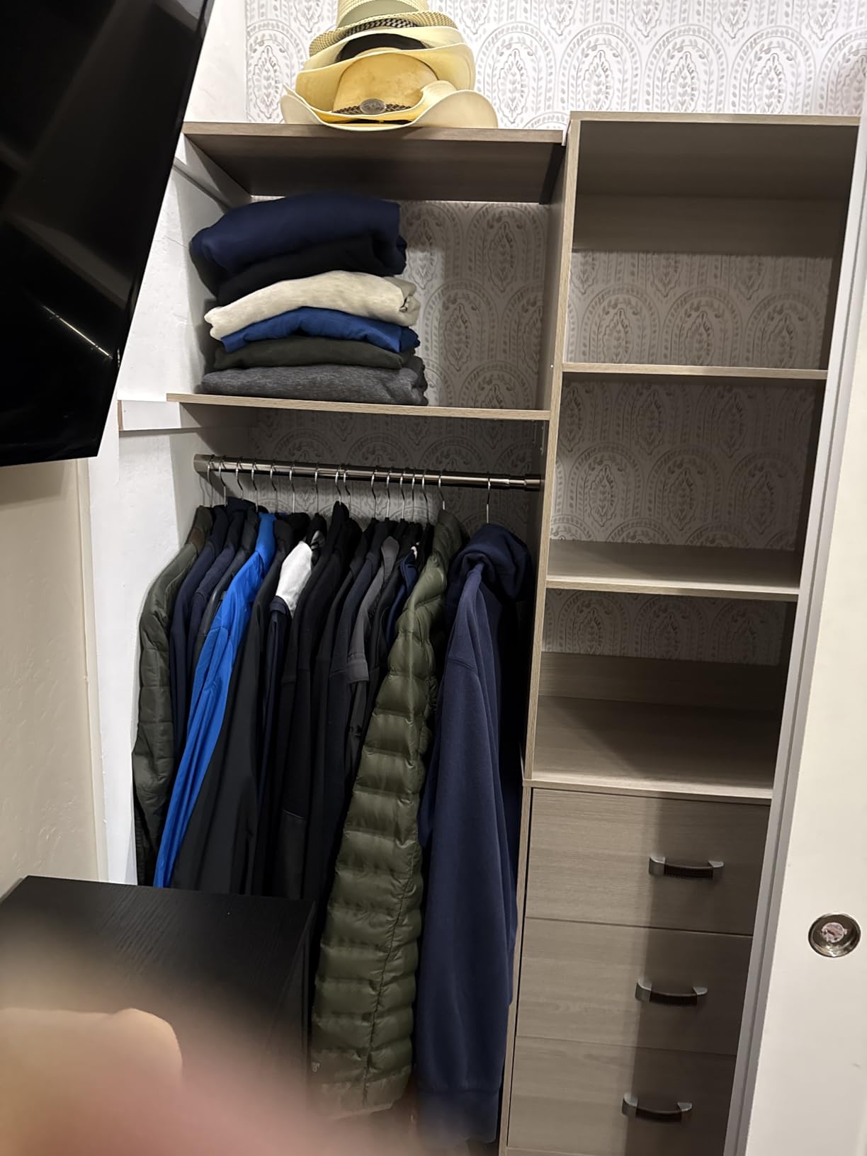 iSunirm 8FT Closet System, 96'' Closet Organizer System with 3 Hanging Rods, Wall Mount Bedroom Wardrobe with 3 Drawers Walk-in Closet, Adjustable Cloth Garment Rack from 5 to 8FT (Cut to Fit), White customer photo 2