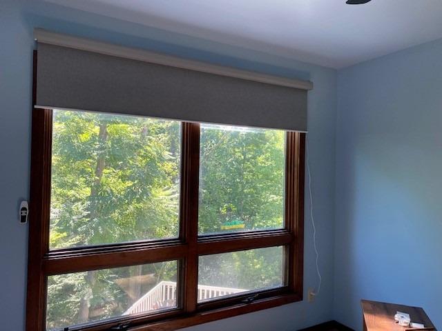 Graywind Smart Blackout Roller Shades Work with Alexa Google WiFi Hardwired Triple Weaved Fabric Motorized Blinds Remote Window Shades, Custom Size (Beige White) customer photo 2