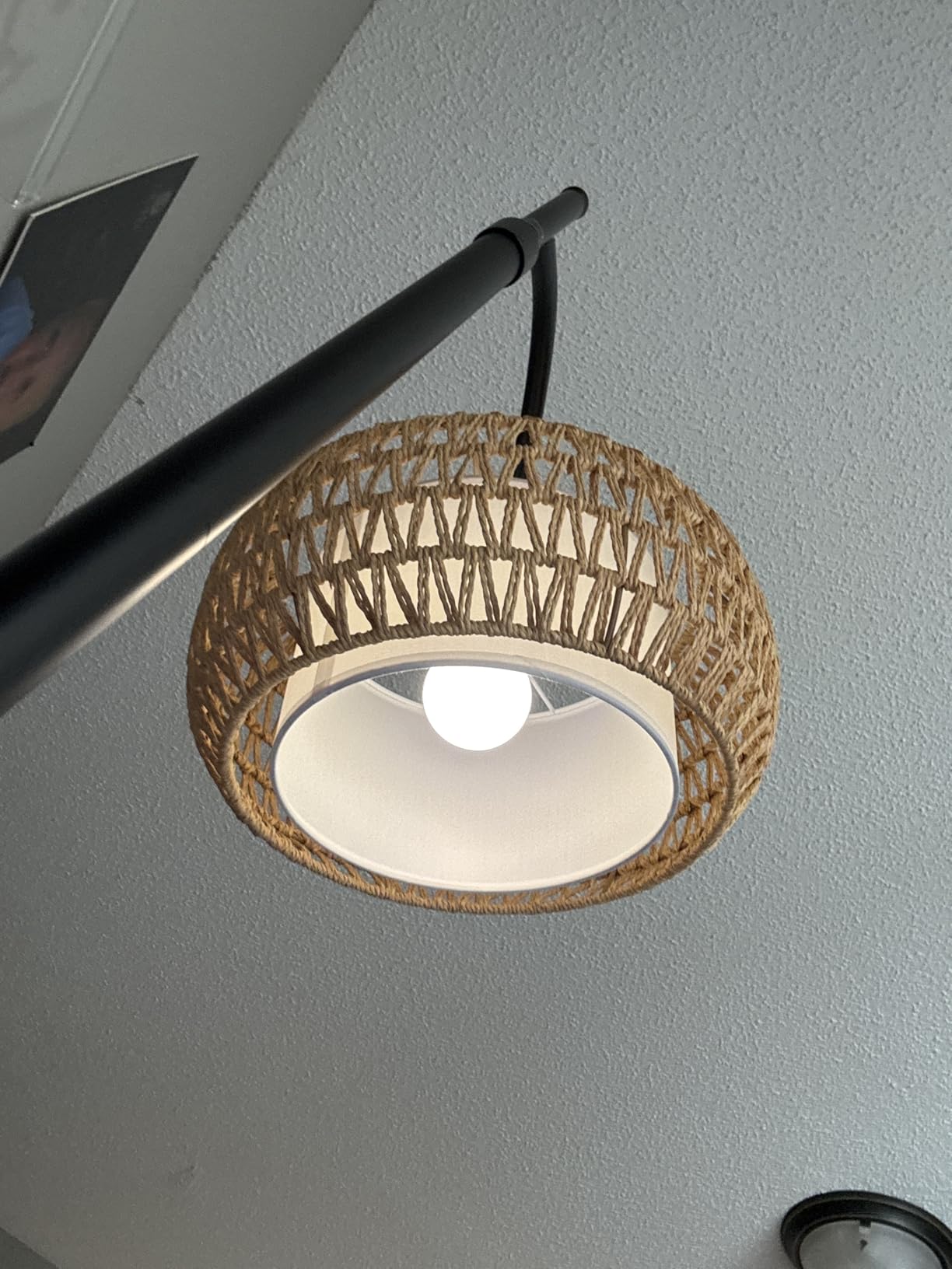 Arc Floor Lamps for Living Room Rattan Boho Floor Lamp with Remote Control, Dimmable LED Floor Lamp Wicker Lamp Shades Black Standing Lamp with 3 Color Temperature Tall Floor Lamps For Bedroom Corner customer photo 1