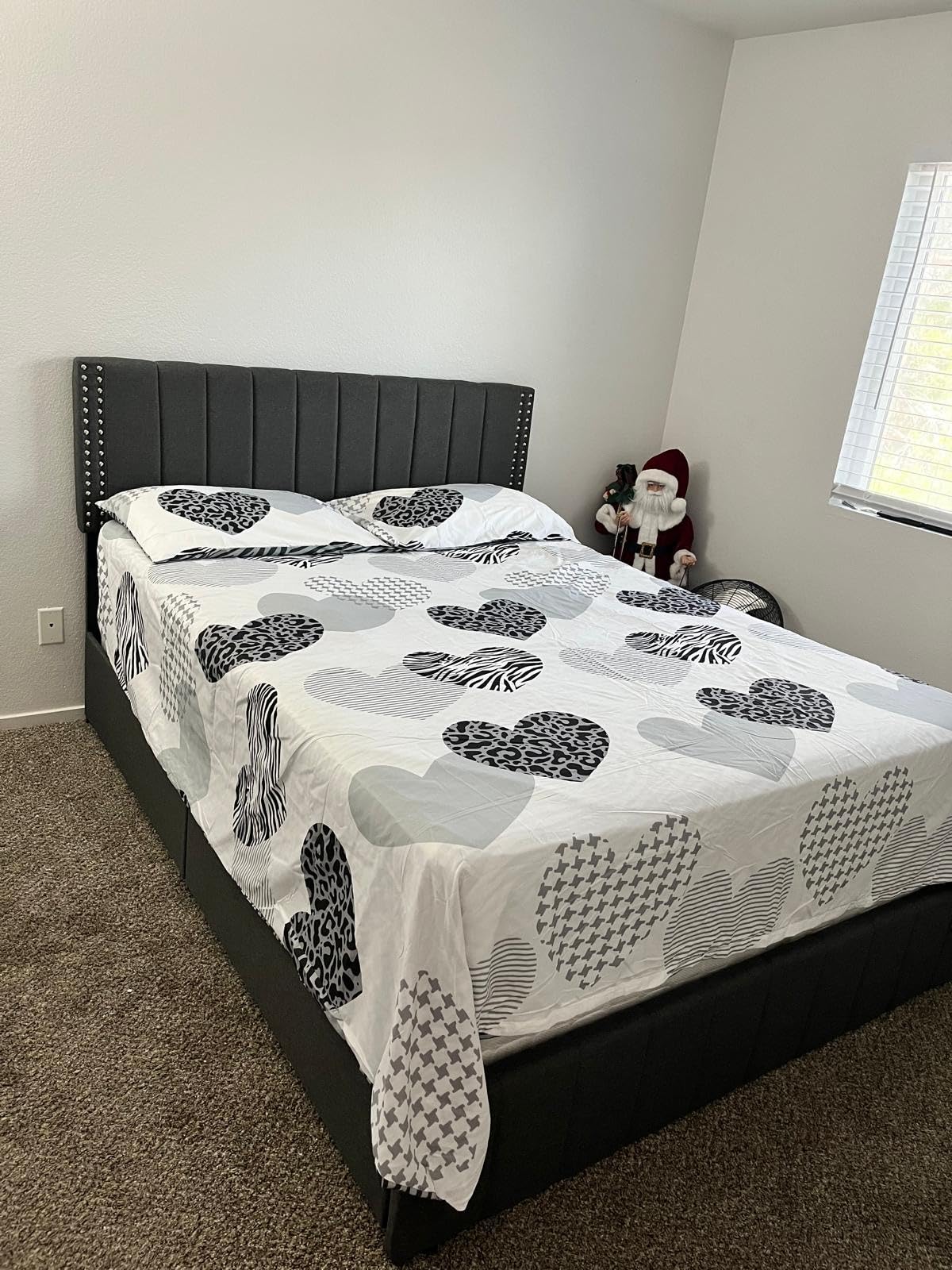 Gizoon Upholstered Queen Bed Frame with 4 Storage Drawers, Headboard Adjustable, Noise Free, Wooden Slats Support, Fits 6