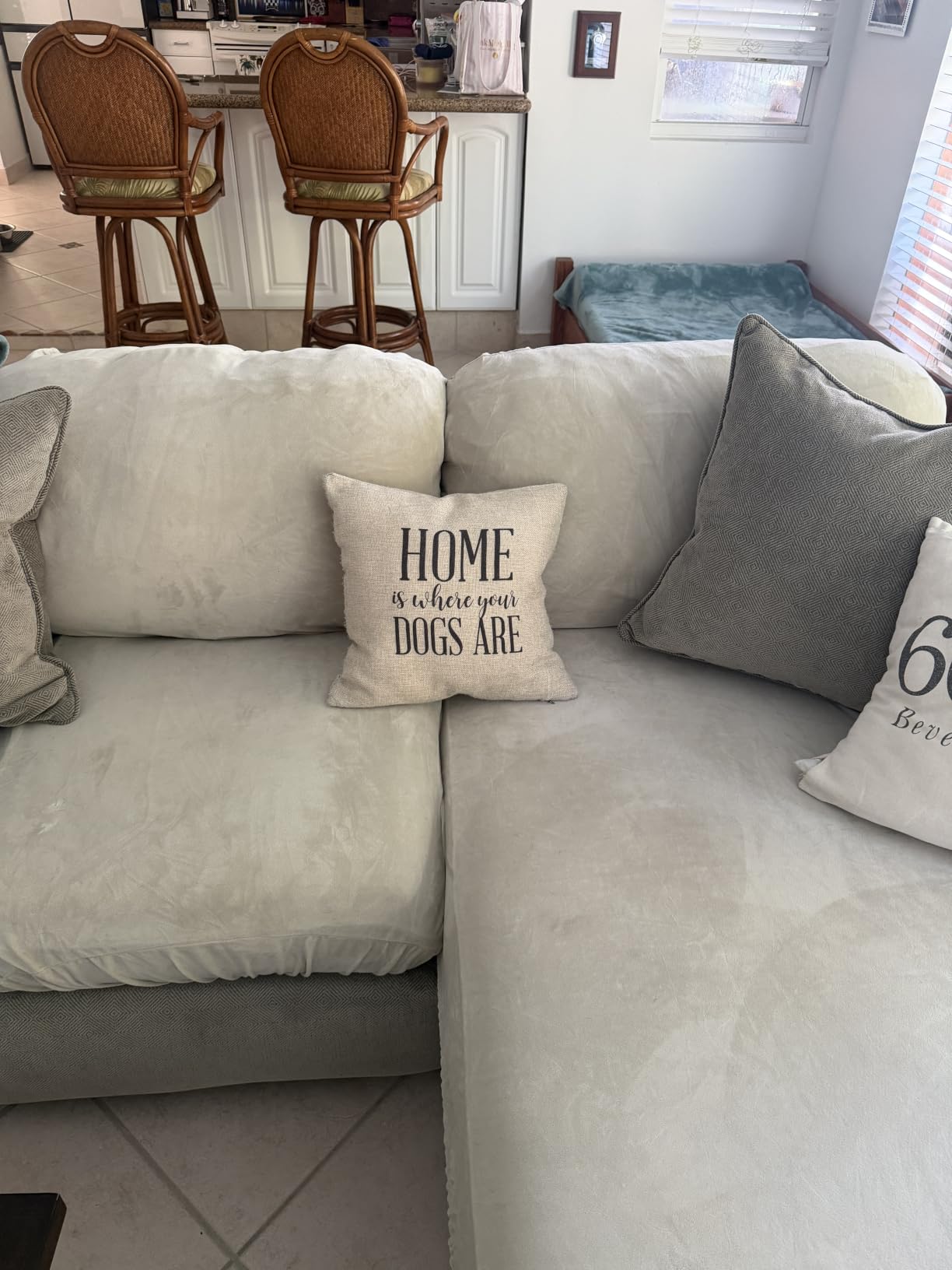 H.VERSAILTEX Velvet Stretch Sectional Couch Covers - 4 Piece Sofa Seat Cushions for L Shape Sectional Couch (Large 3 Seater + 1 Chaise, Ivory) customer photo 2