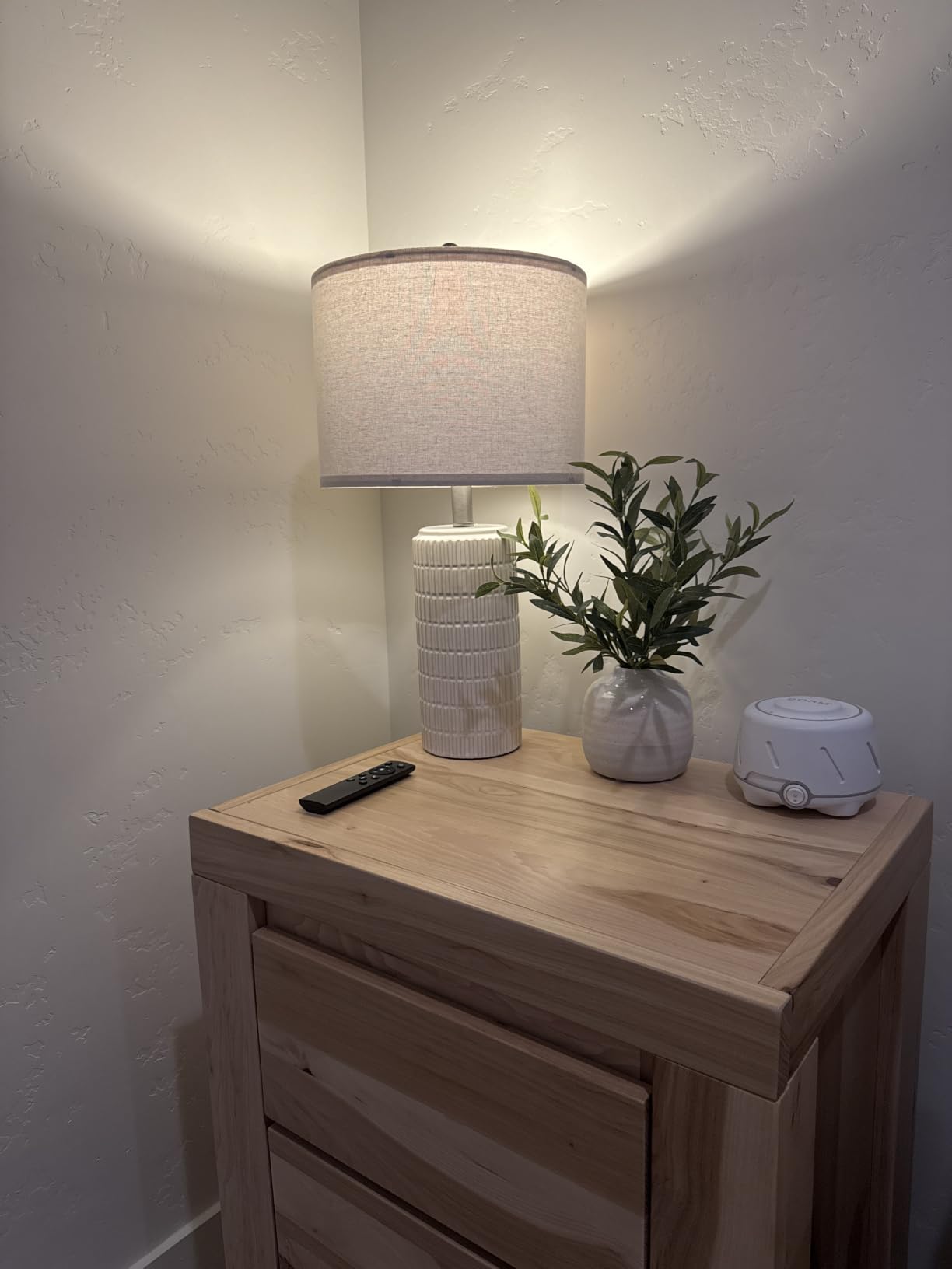 PoKat 23'' Bedside Table Lamp for Bedroom Nightstands, Modern Ceramic Decor | White Desk Lamp, Nickel Pole, House Warming & Birthday Gifts, for Women Mom, Ideal Table Light for End Table & Living Room customer photo 2