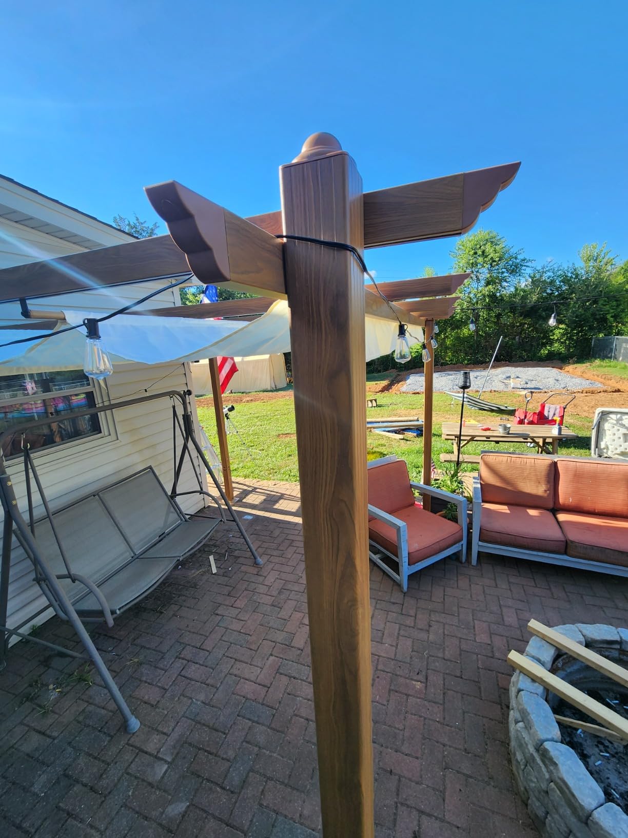Outsunny 10' x 13' Retractable Pergola Canopy Wood Grain Gray customer photo 1