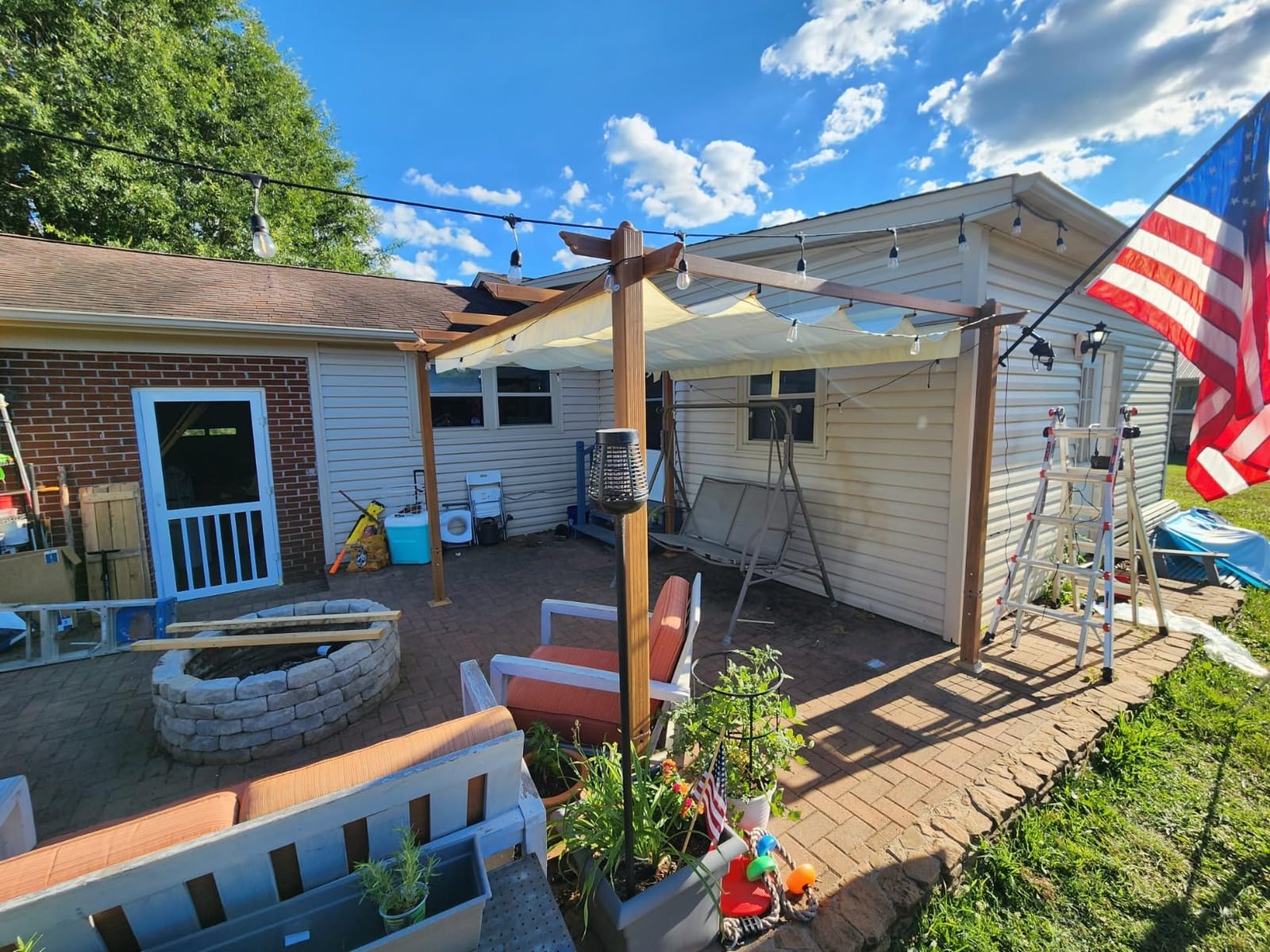 Outsunny 10' x 13' Retractable Pergola Canopy Wood Grain Gray customer photo 2