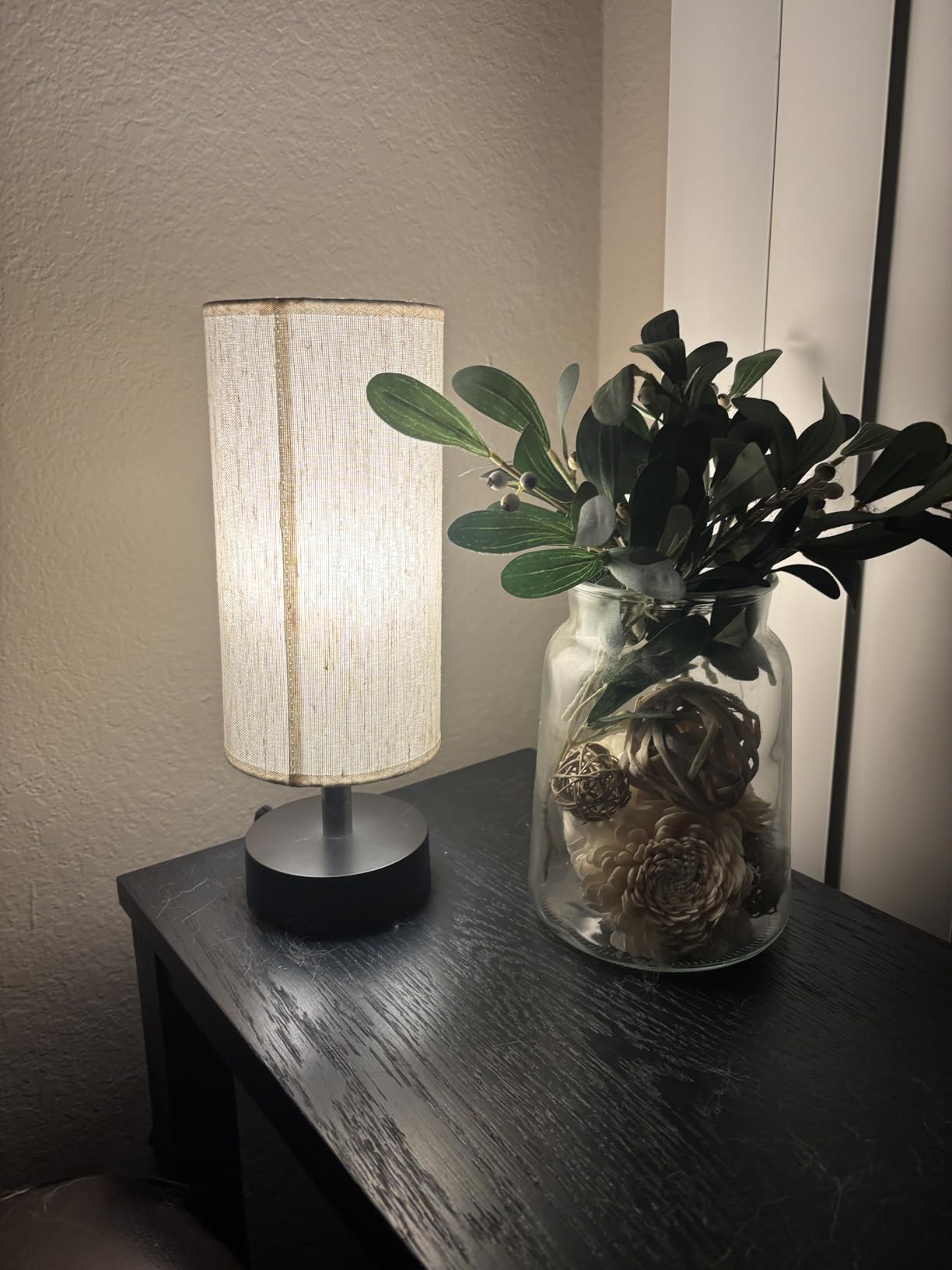 PartageiZ Small Table Lamp for Bedroom - Bedside Lamps for Night Stands, Bulb Not Included, Minimalist Desk Lamp, Linen Fabric Shade, for Living Room, for Dorm, 11.6