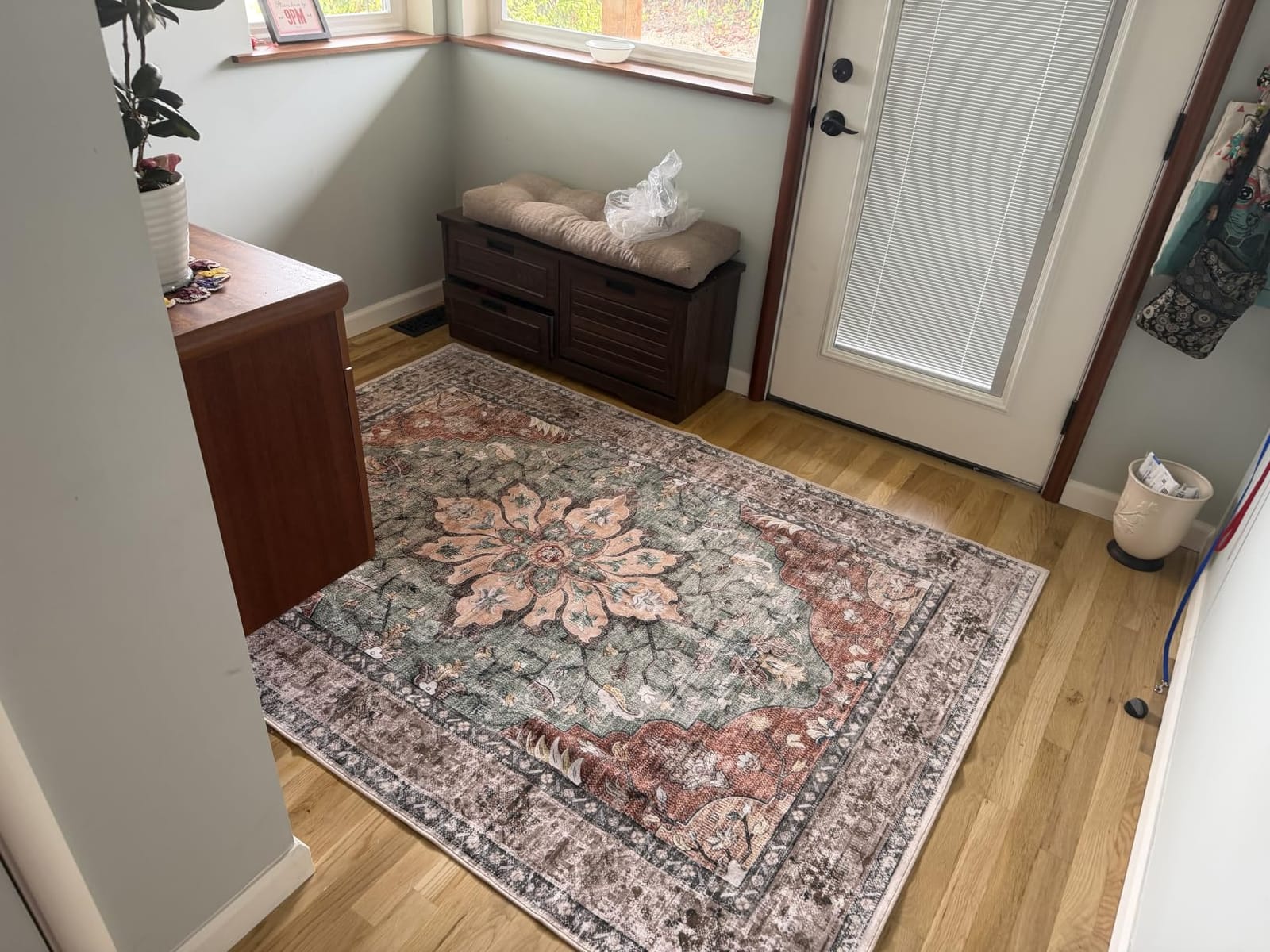 RELEANY Washable Area Rug, 8'x10', Brick/Brown/Green | Non-Slip, Water Repellent, Pet Friendly, Easy to Clean, Vintage Floral Boho Decor for Living Room Bedroom Dining Room customer photo 2
