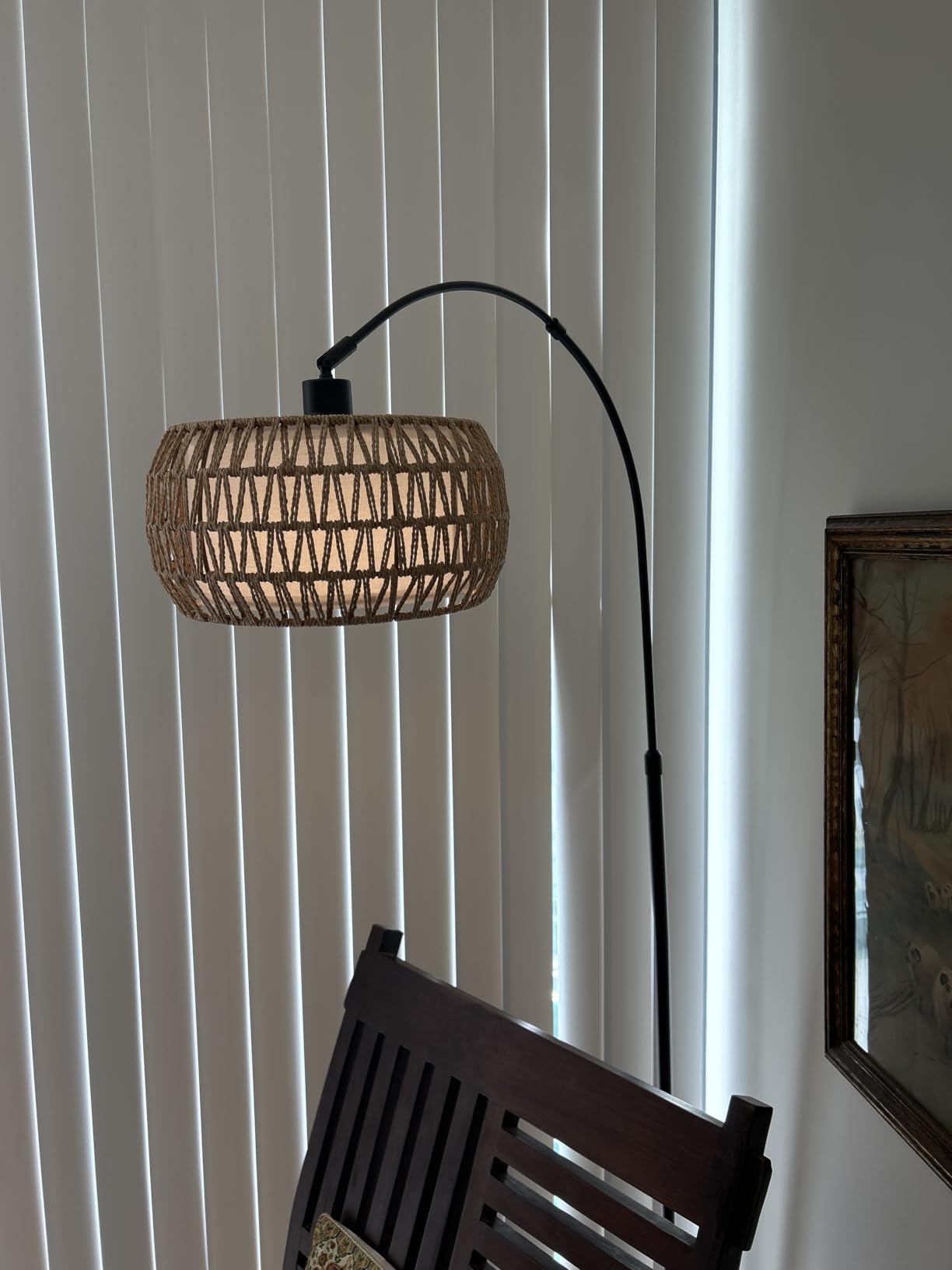 Gold Floor Lamps for Living Room, Arc Floor Lamp with Remote & Dimmable Bulb, Boho Rattan Standing lamp with 3 Color Temperatures, Height Adjustable Tall Lamp for Bedroom, Over Couch Reading Lamp customer photo 1
