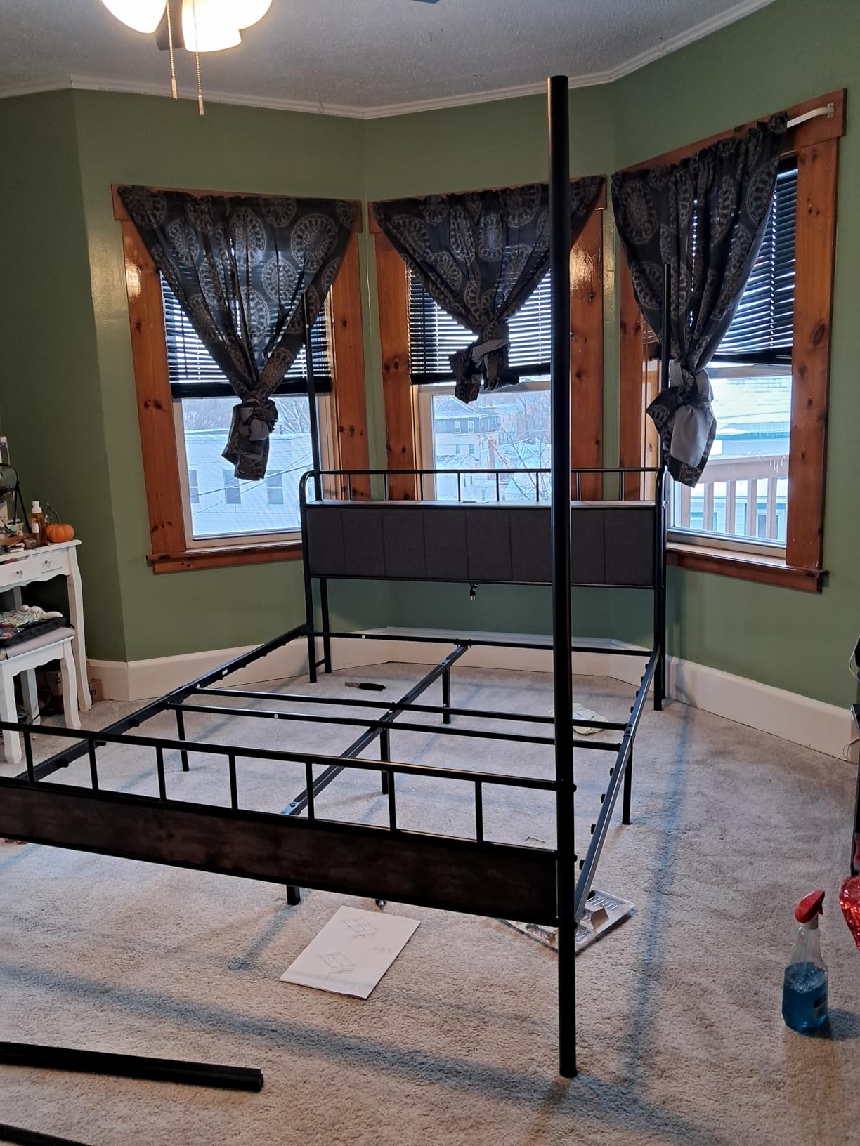 LIKIMIO Queen Canopy Bed Frame, Storage Headboard with Charging Station | Platform Bed with 4 Removable Sturdy Posts, Noise Free, No Box Spring Needed, Vintage Brown customer photo 2