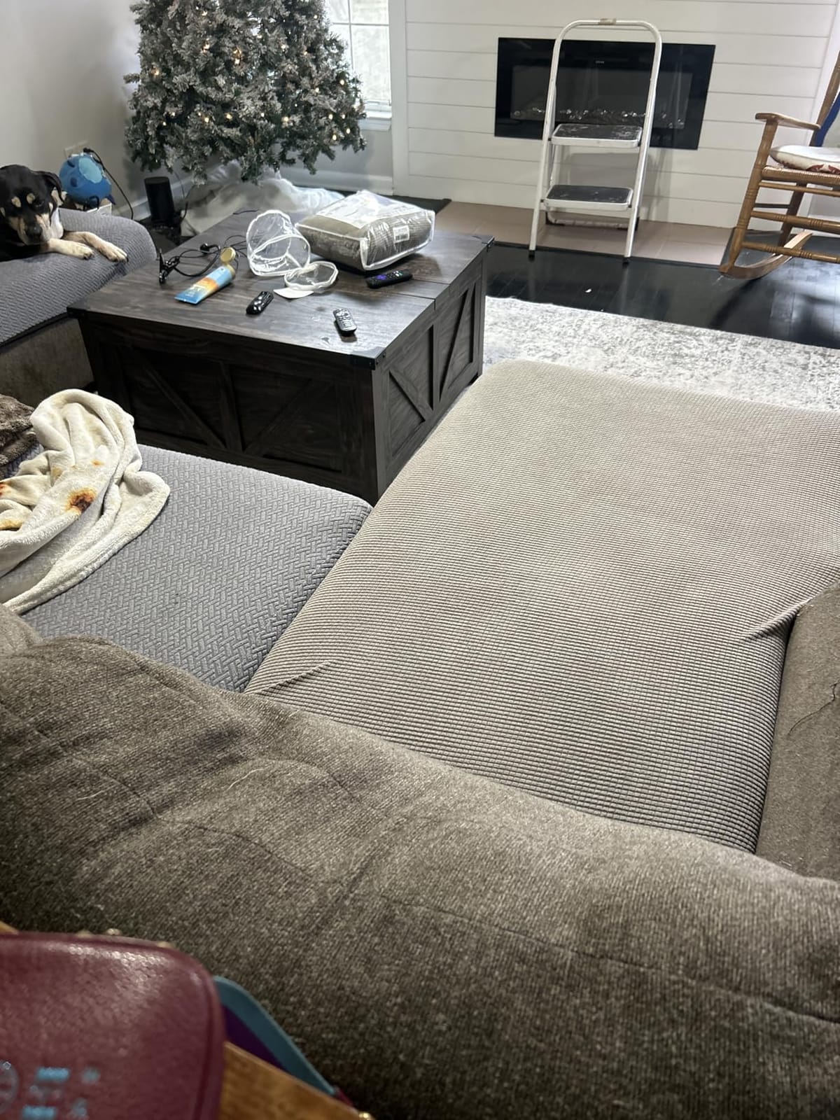 LA MEACK Couch Cushion Covers for Sectional Sofa L Shape Washable Separate Seat Chaise Couch Cover Stretch Sofa Slipcovers with 2 Pcs Pillowcases(3 Seater + 1 Chaise, Dark Grey) customer photo 2
