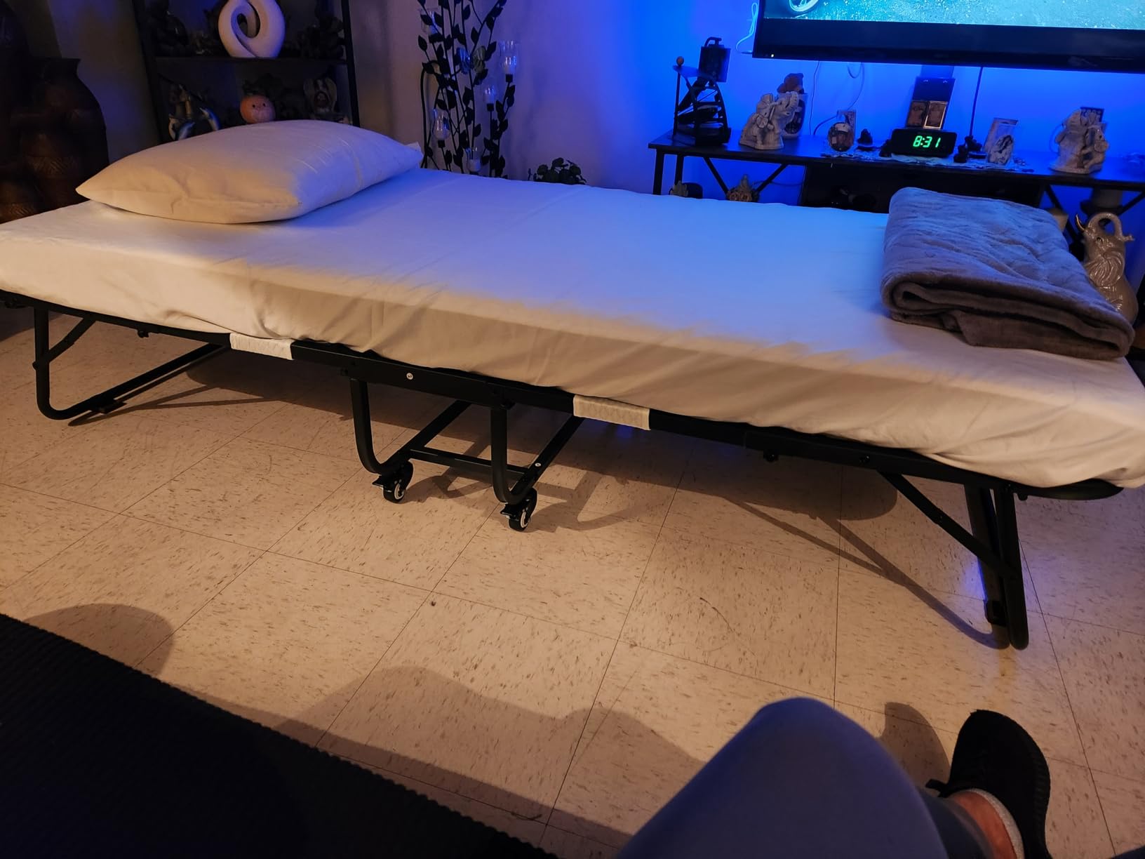 INTERGREAT Folding Bed with Mattress, Roll Away Beds with Mattress for Adults, Single Cot Foldable Rollaway Beds, 75