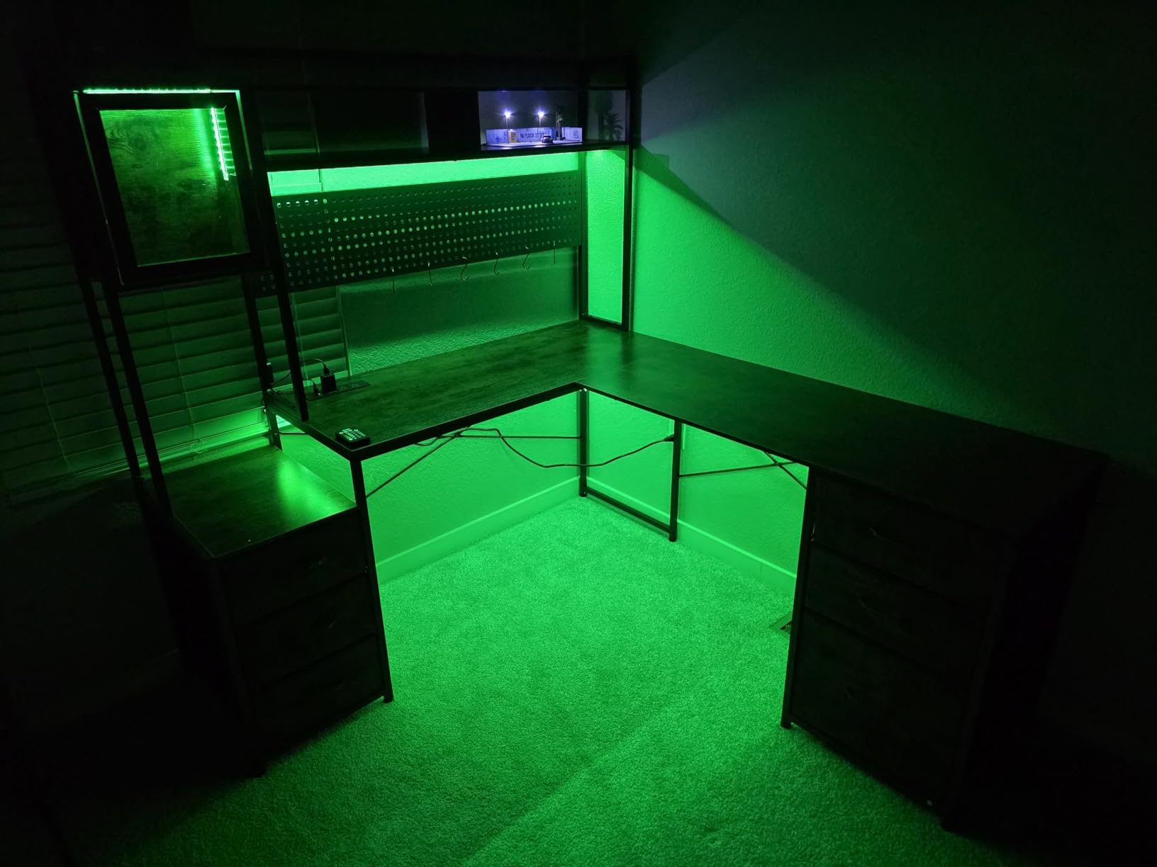 SEDETA L Shaped Gaming Corner Desk with Drawers, Hutch and Storage Shelves | Reversible Computer Desk, Gaming Desk with Pegboard, Led Lights, and Power Outlet for Home Office, Small Space, Black customer photo 1