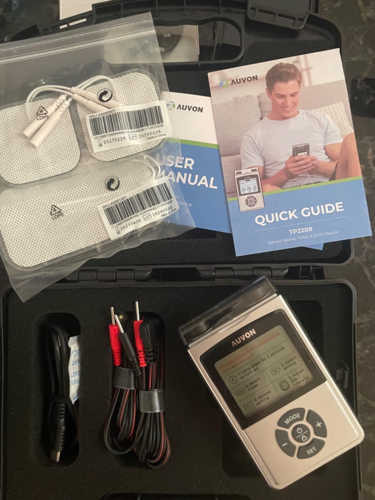 AUVON Rechargeable Digital TENS Unit Muscle Stimulator with 600 mAh Battery | TENS Machine with 40 Levels for Gradual Shoulder, Back, Muscle Pain Relief, 8 Customizable Modes, 6 TENS Pads, A Carry Case customer photo 1