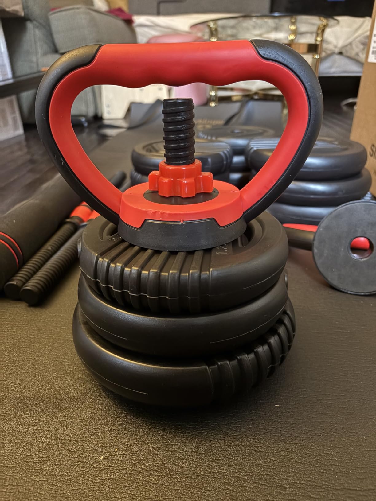 Adjustable Dumbbell set,20/30/45/70/90lbs Free Weight Set | 5 in1 Dumbbell Set with Connector,Used as Barbell,Kettlebells,Push up Stand,Fitness Exercises for Home Gym Suitable Men/Women customer photo 1