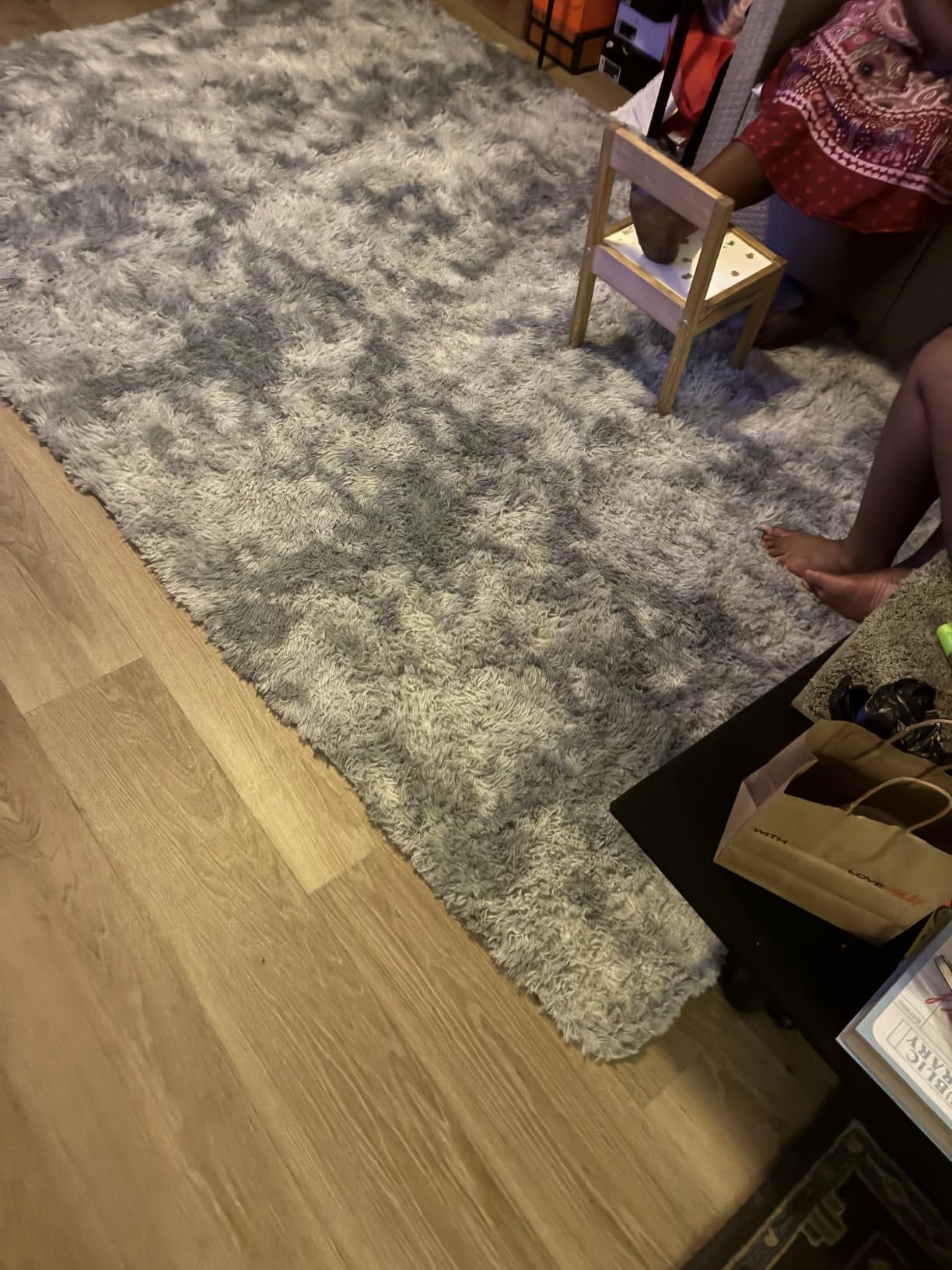 Deerhoo Large Shag Area Rugs 9 x 12, Tie-Dyed Plush Rugs, Dark Grey | Soft Fuzzy Furry, Washable, Non-Slip, High Pile, Indoor Carpet for Living Room Bedroom Nursery Kids Boys Home Decor customer photo 1