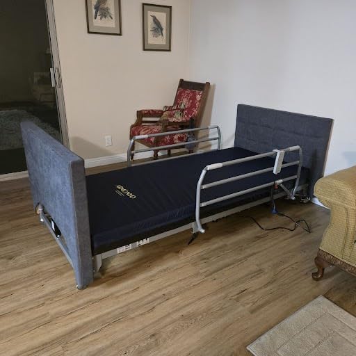 Electric Hospital Bed for Home Use - 5 Functions, Advanced German LIMOSS Motor, Double Solid Wood Panels with Upholstered Covers, Medical Overbed Table & Foldable Rails customer photo 1