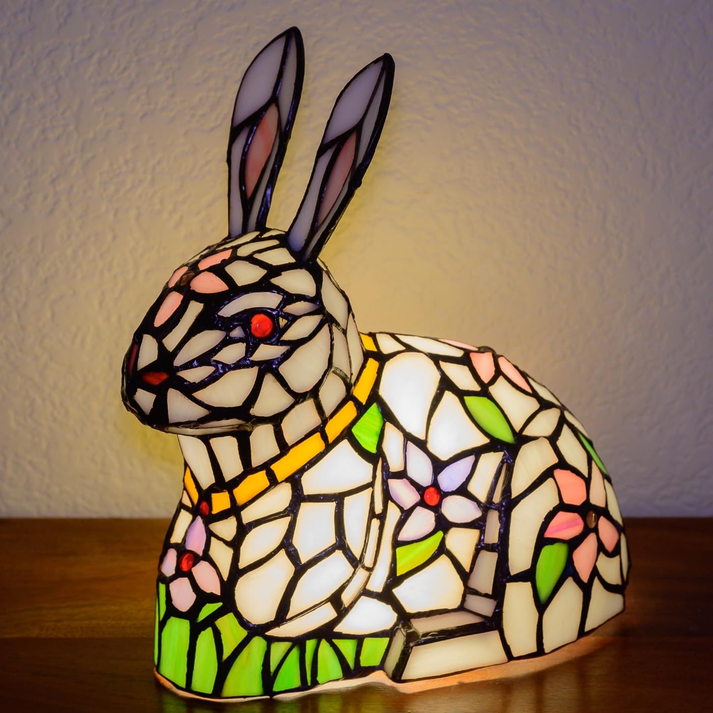 A0011 Cardinal Tiffany Style Table Lamp Handmade Stained Glass Red Bird Lamp in Height 14.5