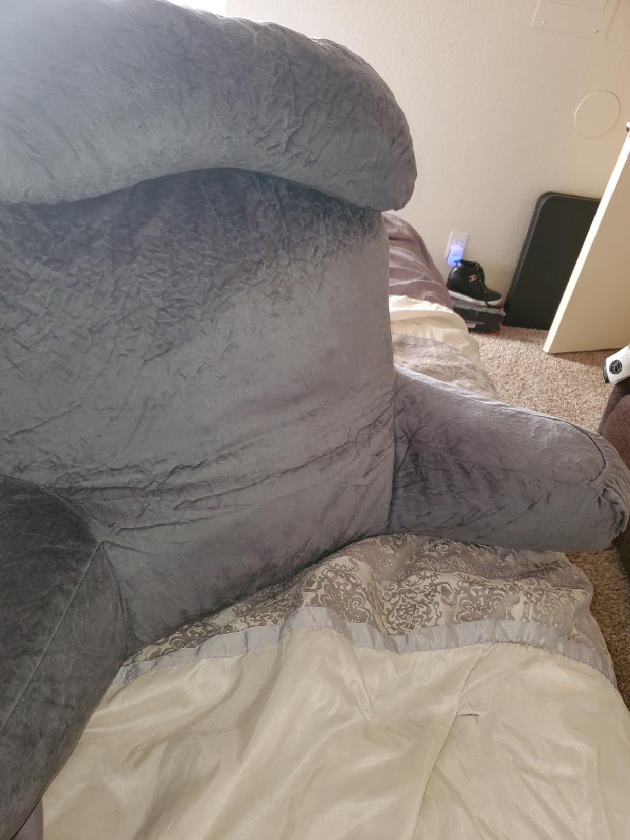 OAISZ Reading Pillow for Sitting in Bed with Shredded Memory Foam, Grey customer photo 1