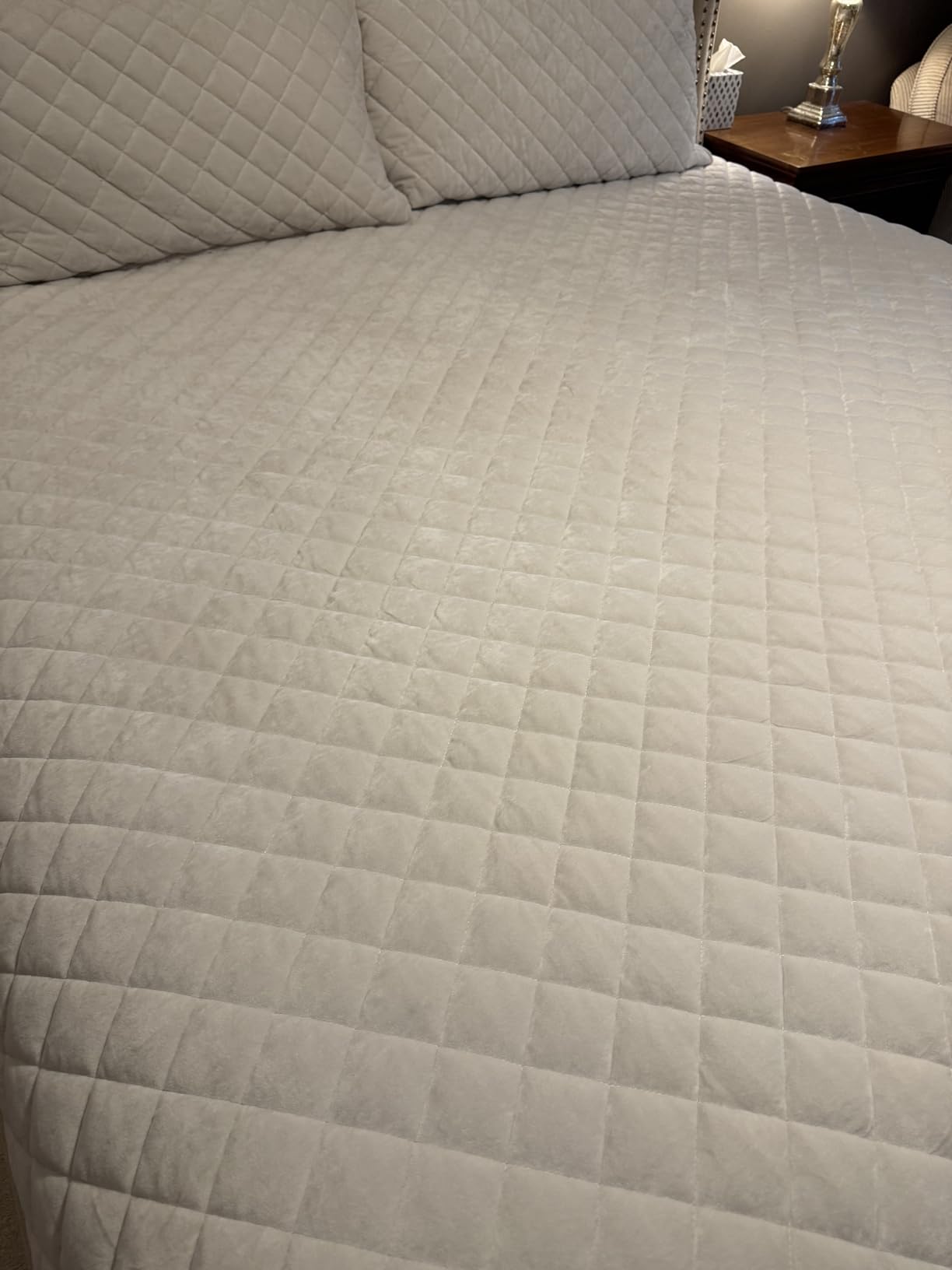 EverGrace Oversized Luxury Velvet Diamond Quilted Set, Queen, Beige Taupe | Oversized Luxury Velvet Quilt, Crushed Diamond Quilted, Ultra Soft, Lightweight Comforter for All Season, with 2 Shams customer photo 2