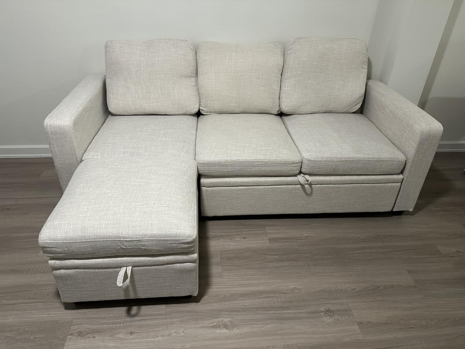 HONBAY Sectional Sleeper Sofa with Pull Out Bed, L Shaped Couch with Storage Seat, Modular Sectional Couches for Living Room, Dark Grey customer photo 2