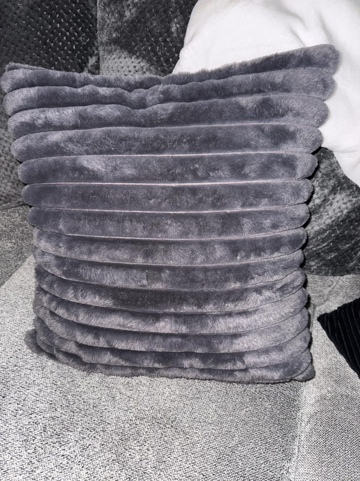 decorUhome Fall Faux Fur Throw Pillow Covers 18x18 Set of 2 Cream White | Decorative Soft Cozy Striped Plush Modern Farmhouse Boho Couch Pillow Cases Velvet Back for Sofa Bed Living Room Home Decor customer photo 1