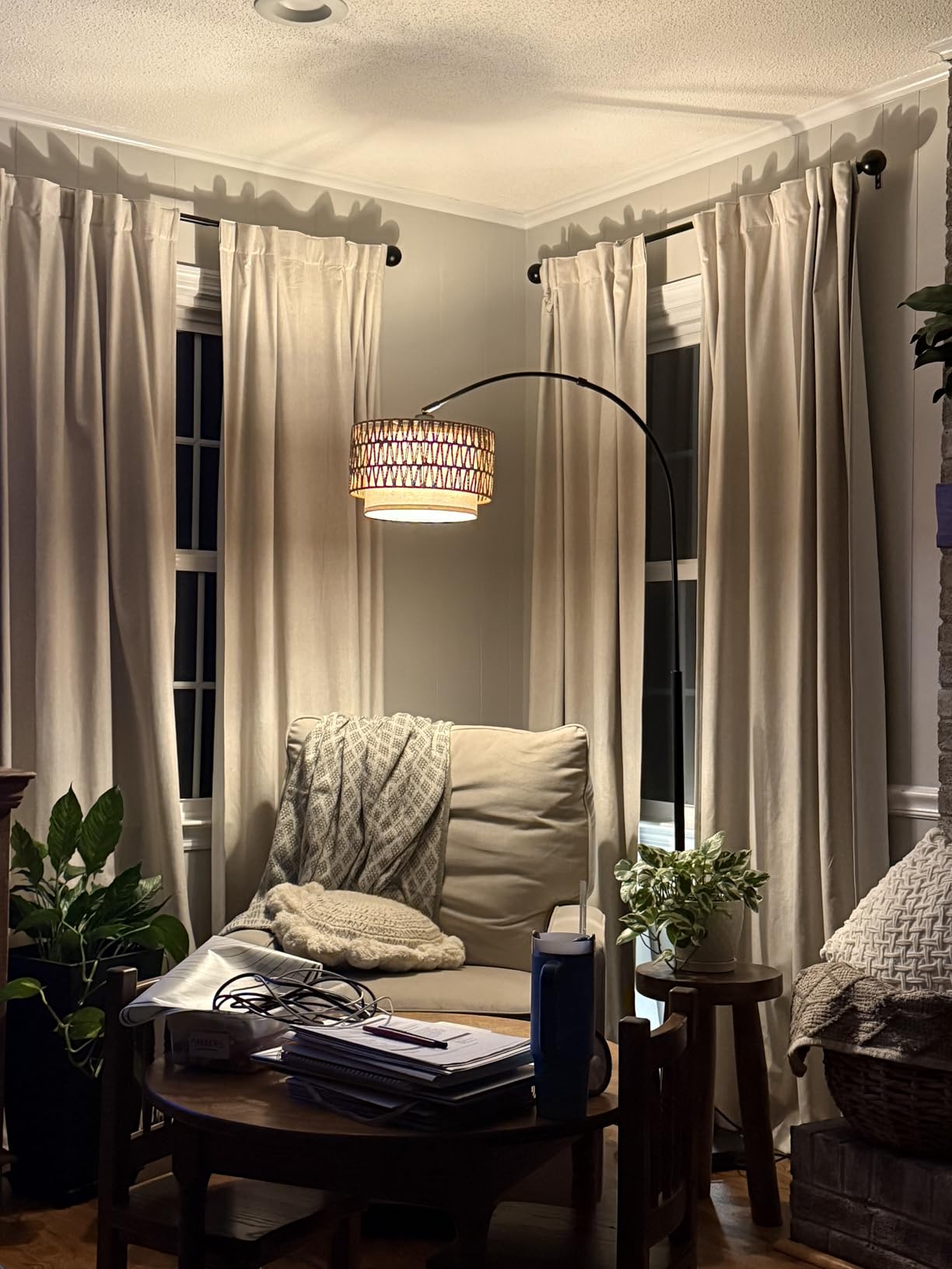 Rattan Floor Lamp, Arc Floor Lamps for Living Room, Farmhouse Standing Lamp with Adjustable Hanging Fabric Shade, Tall Pole Lamp with Foot Switch, Over Couch Arched Reading Light for Bedroom, Office customer photo 2