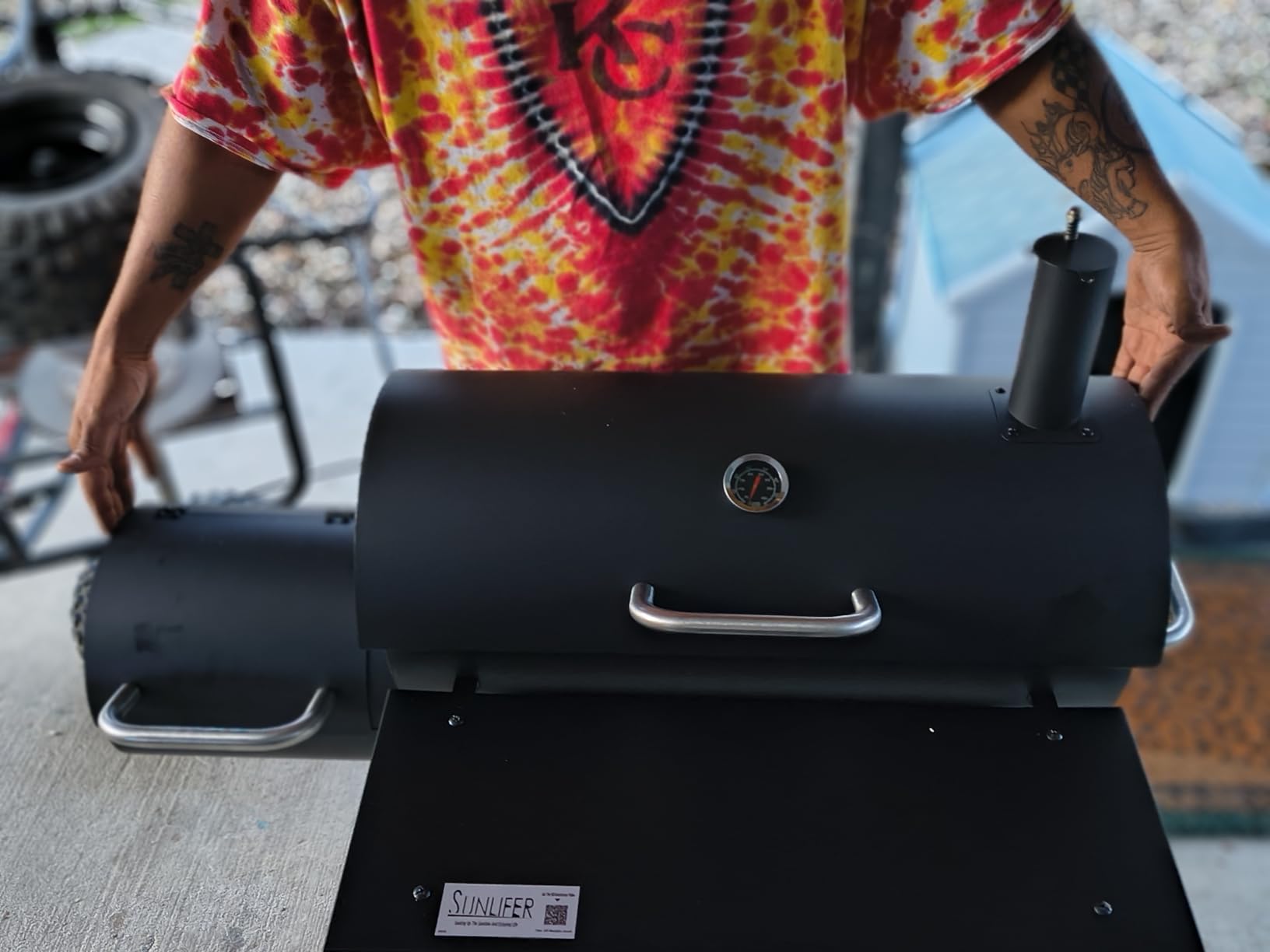 Charcoal Grill Offset Smoker: Charcoal Barbecue Grills | with Spacious Cooking Area , Barrel BBQ Grill and Smokers Combo for Outdoor Patio Backyard Camping and Parties customer photo 2